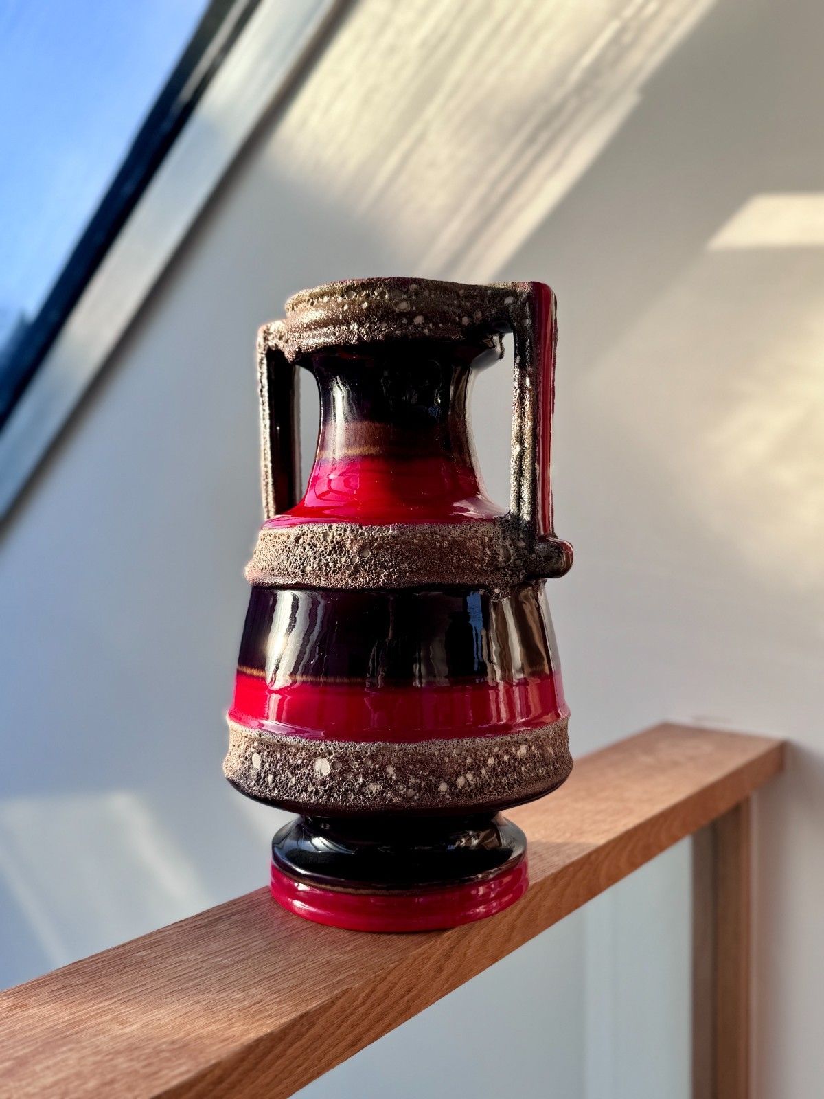 Rare West German Fat Lava Vase, Twin Handled Amphora Shape 41cm Tall photo vintage