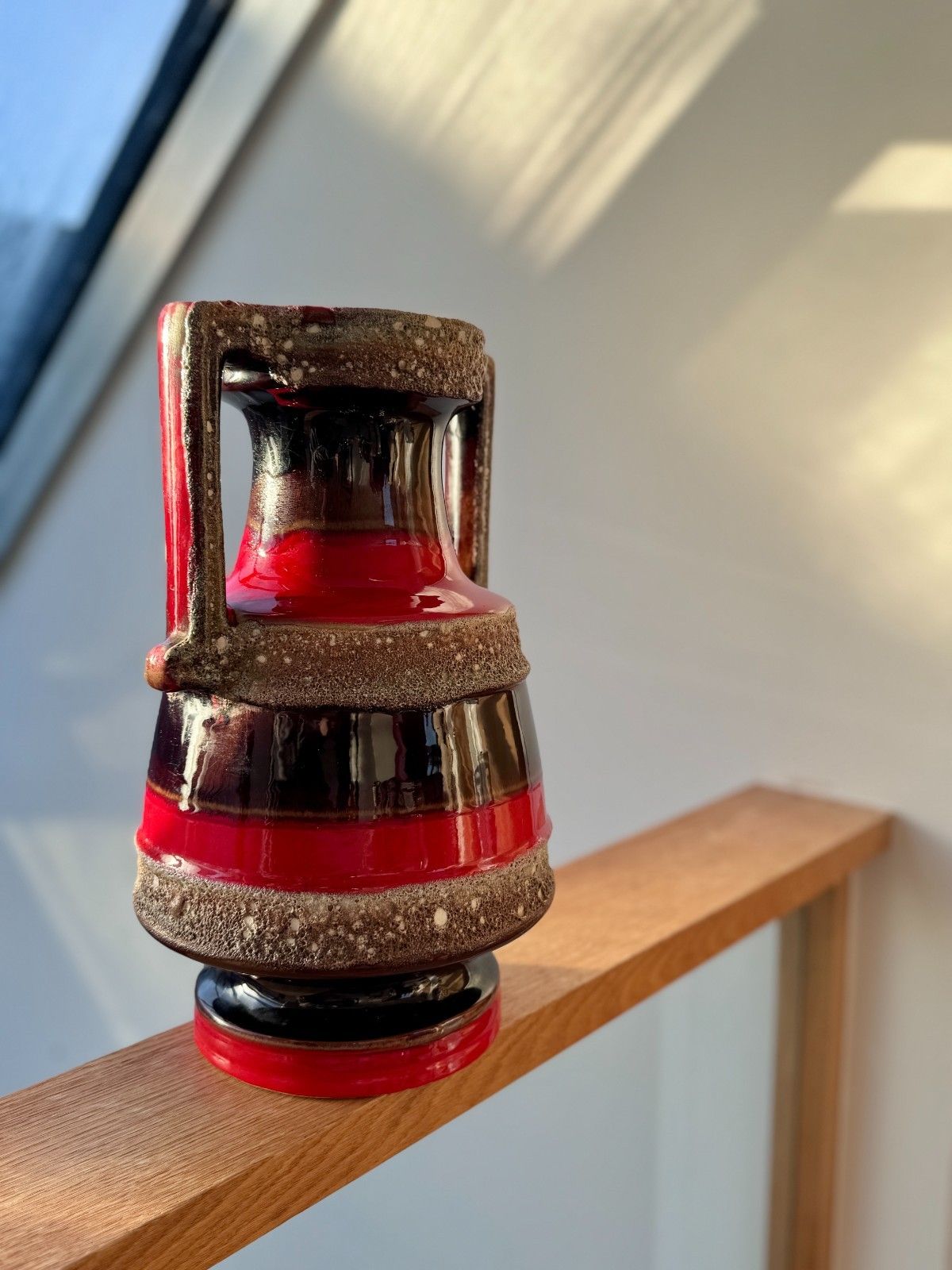 photo for sale Rare West German Fat Lava Vase, Twin Handled Amphora Shape 41cm Tall