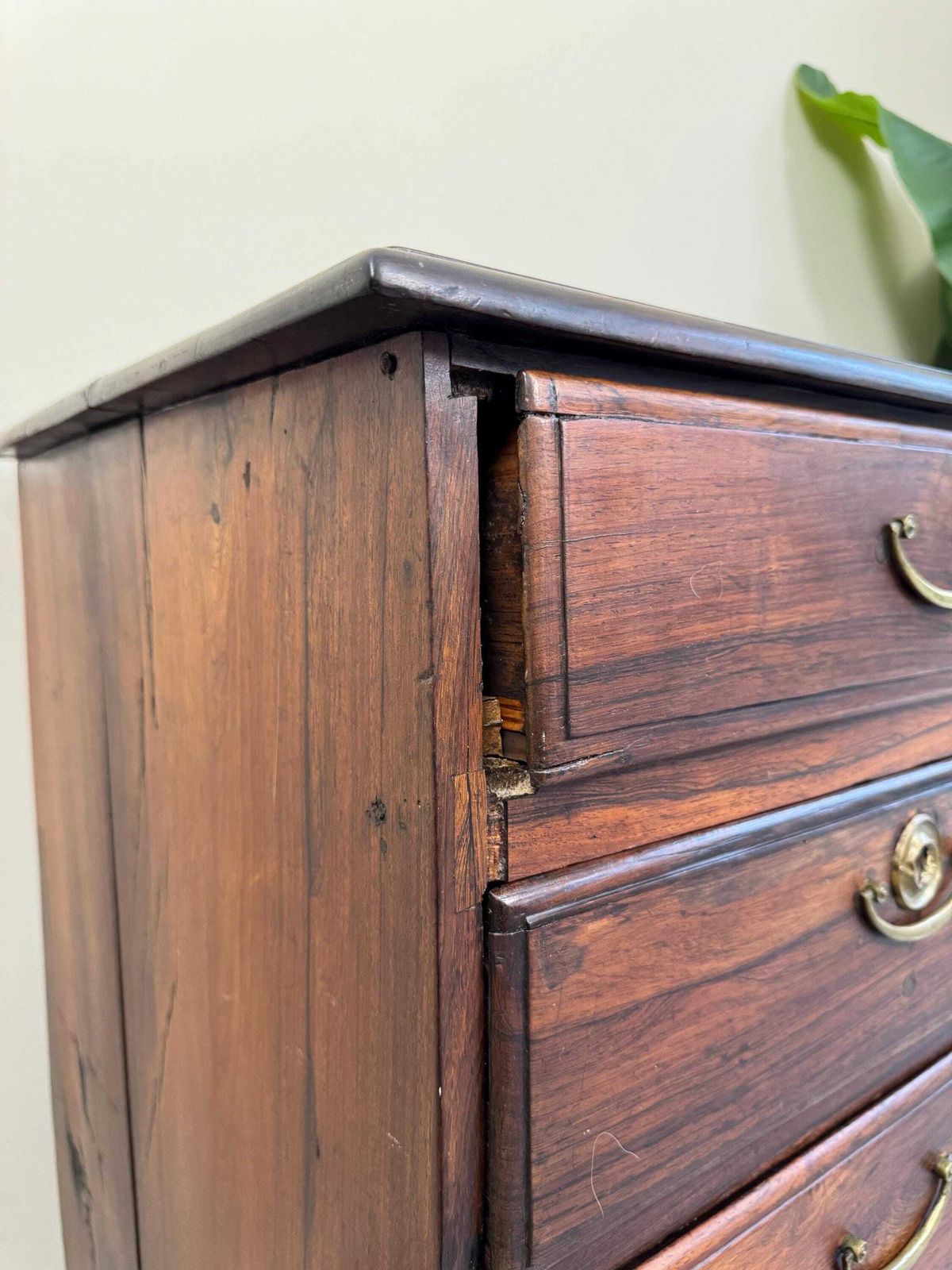 Solid Wood Rustic Dark Wood Antique Chest Of Drawers: Large 5 Drawer Dresser With Metal Handles photo 395.0