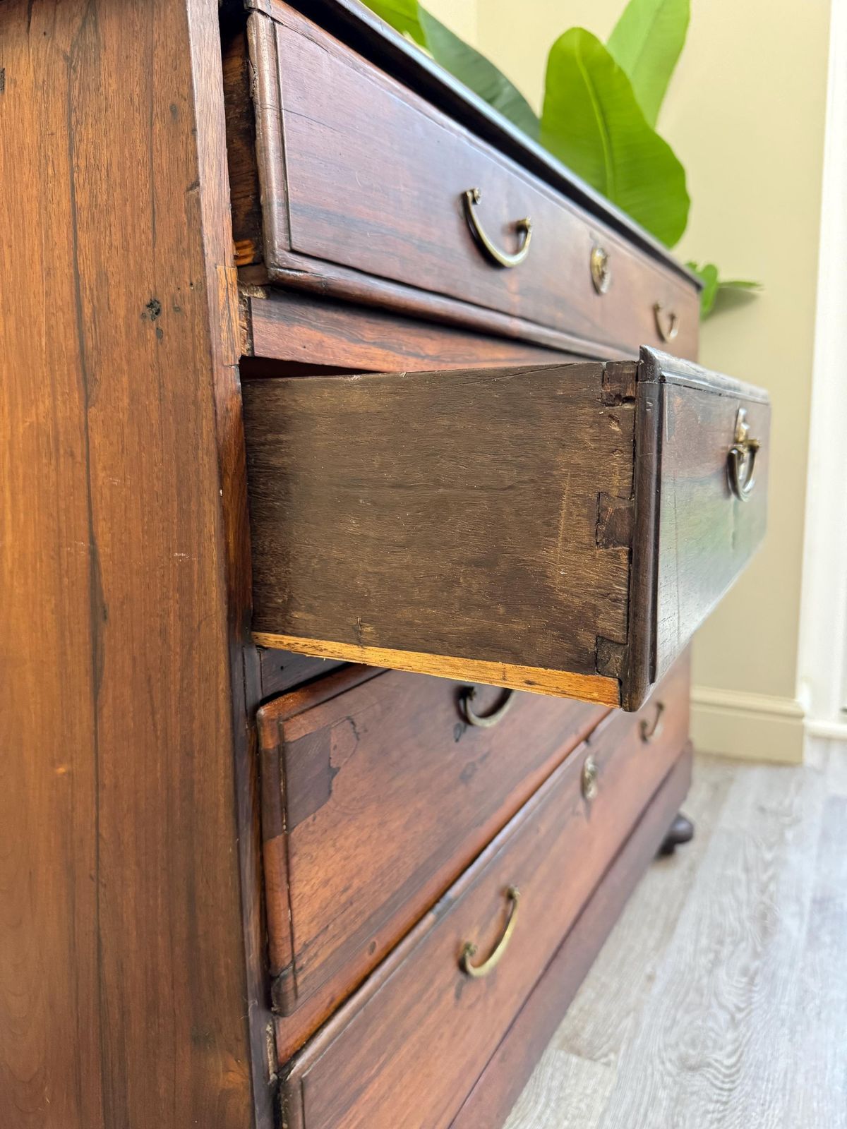 Solid Wood Rustic Dark Wood Antique Chest Of Drawers: Large 5 Drawer Dresser With Metal Handles photo buy