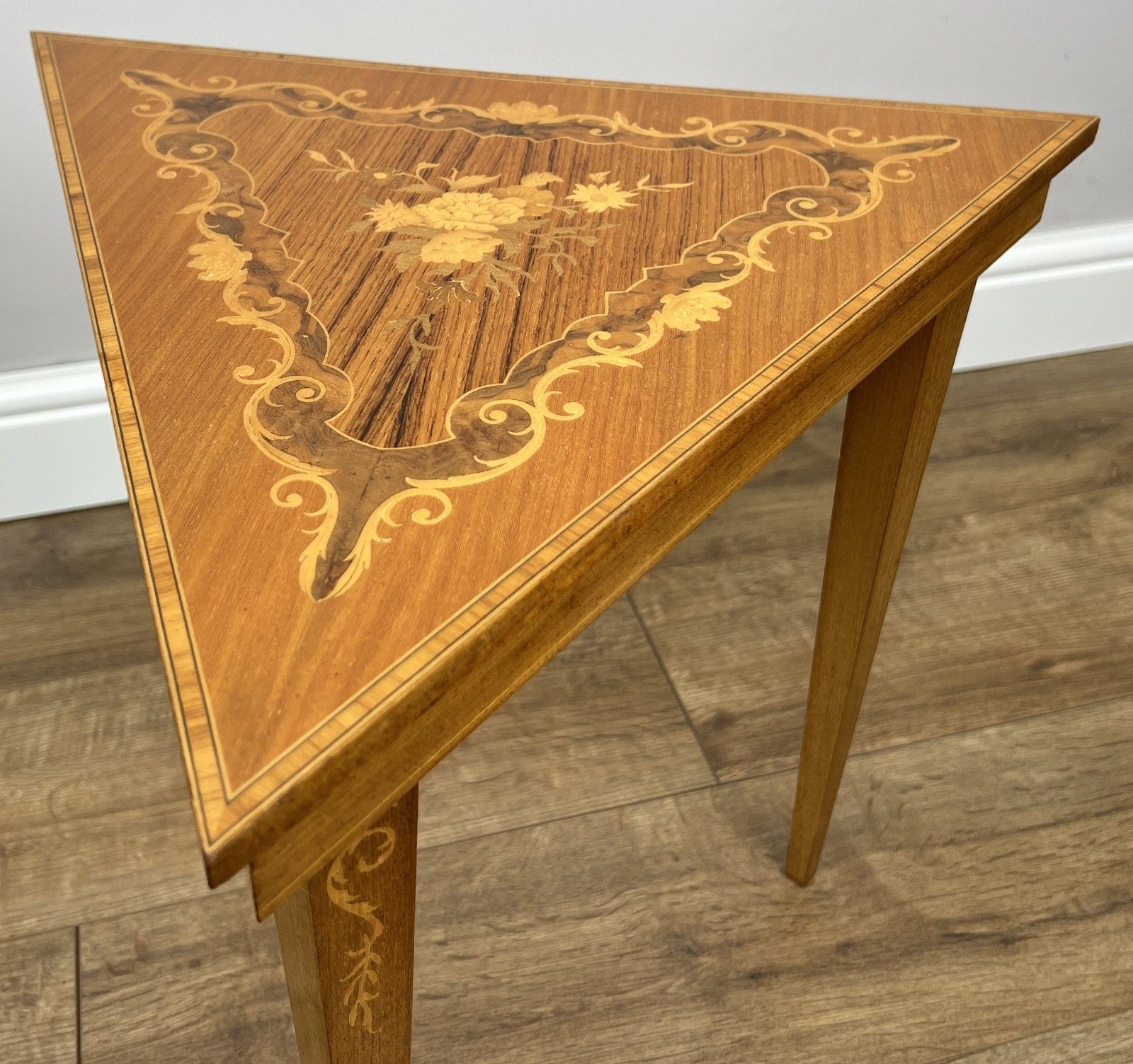 Vintage French Nested Triangle Inlaid Set 3 Pieces Carved Tables Lot 4906 photo Furniture