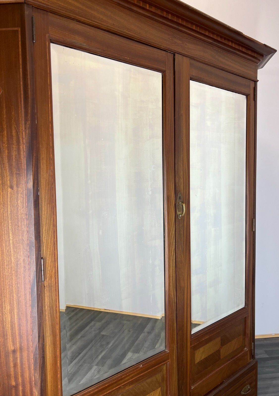 Furniture Wardrobe Antique French Style Two Door Mirrored Carved Armoire Cabinet Lot 2253 photo
