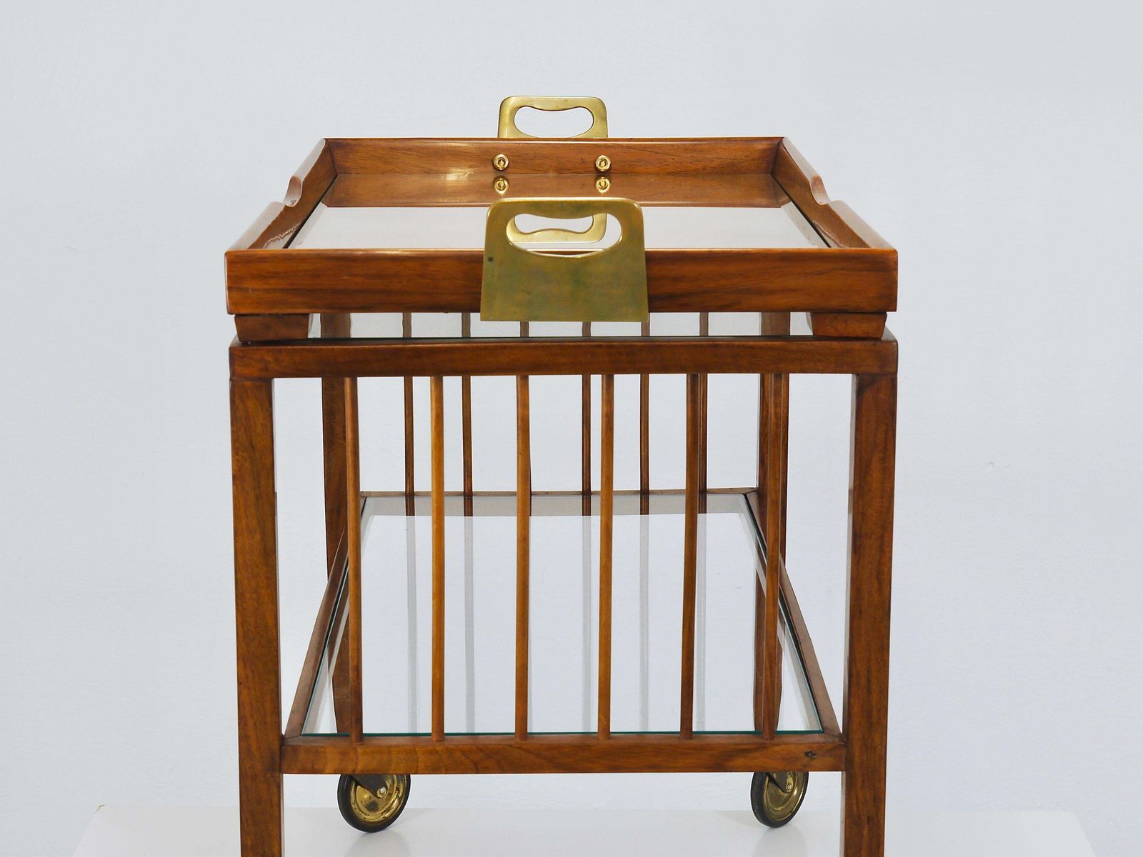 Oswald Haerdtl Vienna Modernism Walnut & Brass Bar Cart, Serving Trolley, 1950s photo buy