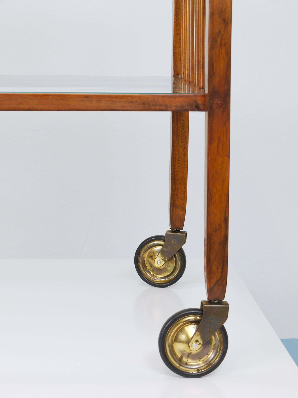 photo vinterior Oswald Haerdtl Vienna Modernism Walnut & Brass Bar Cart, Serving Trolley, 1950s