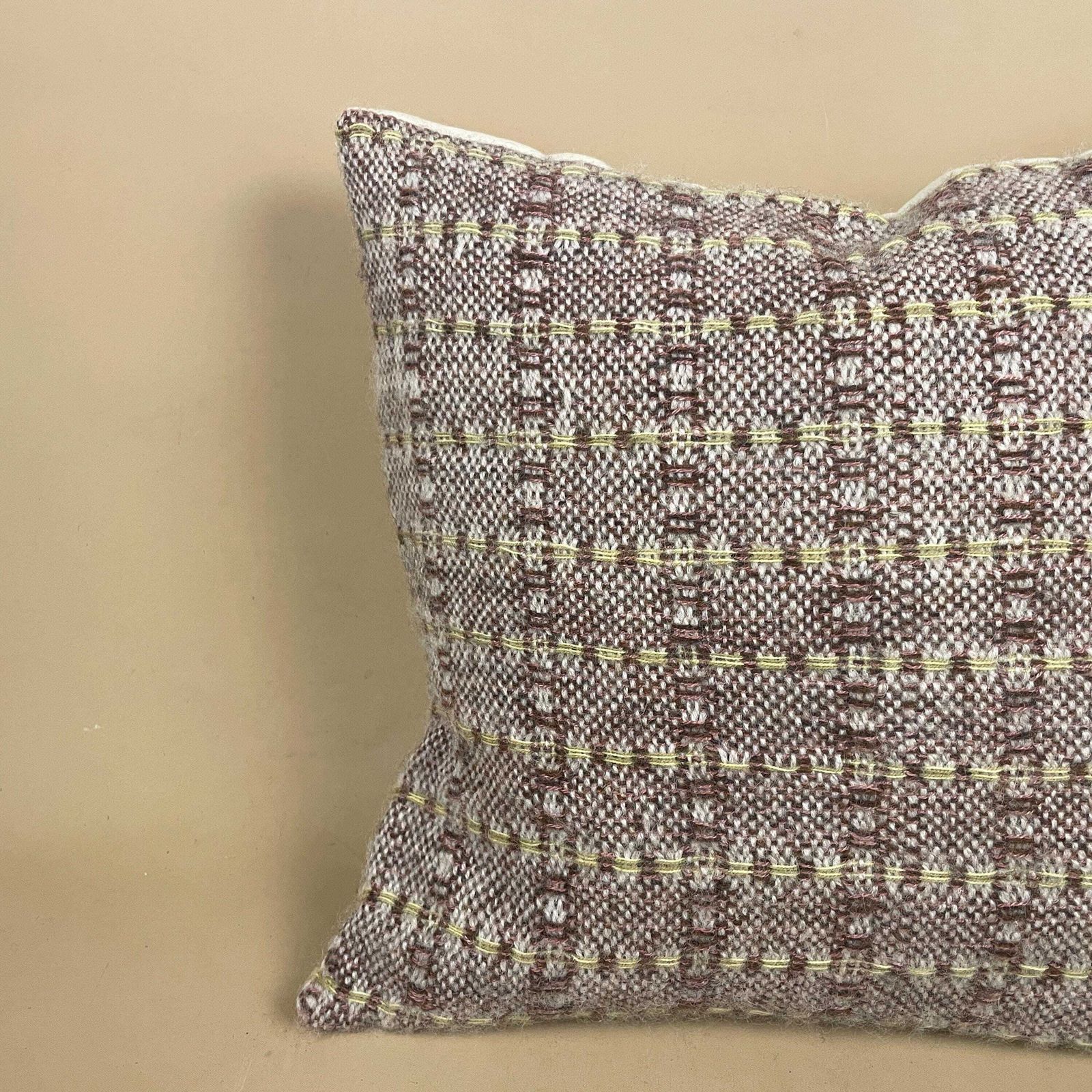 Vintage Sofa Cushion Handwoven Wool Blend Textured Throw Pillow Feather Filled Square Bolster Purple Beige photo Textiles