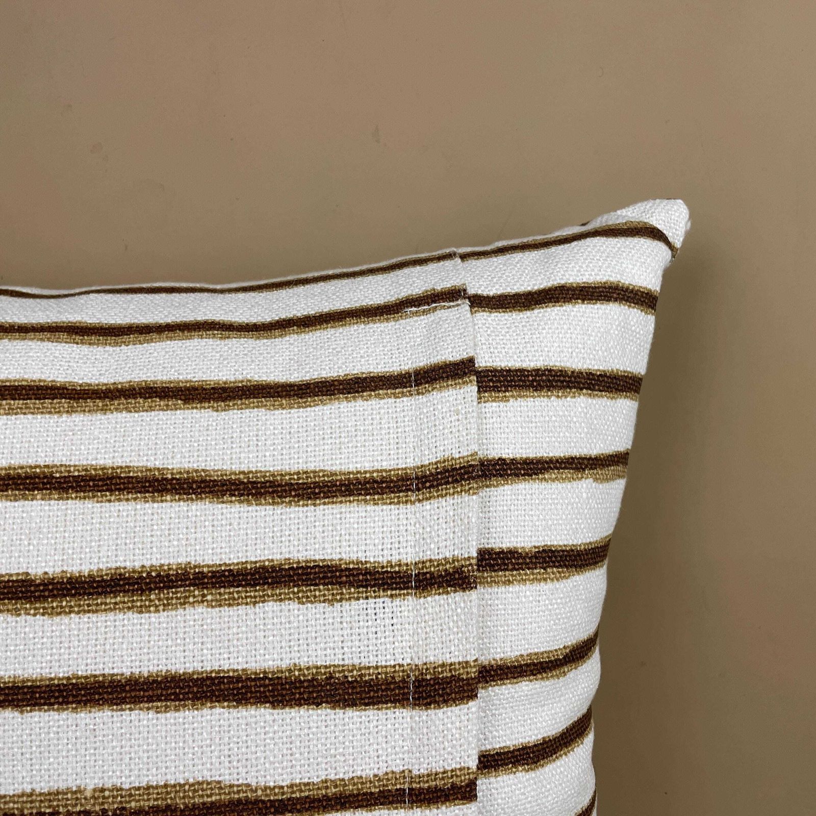 Chhatwal Jonsson Linen Stripe Cushion Beige Brown Boho Sofa Throw Pillow Modern Feather Filled Zip Close Swedish Scandinavian Striped photo for sale