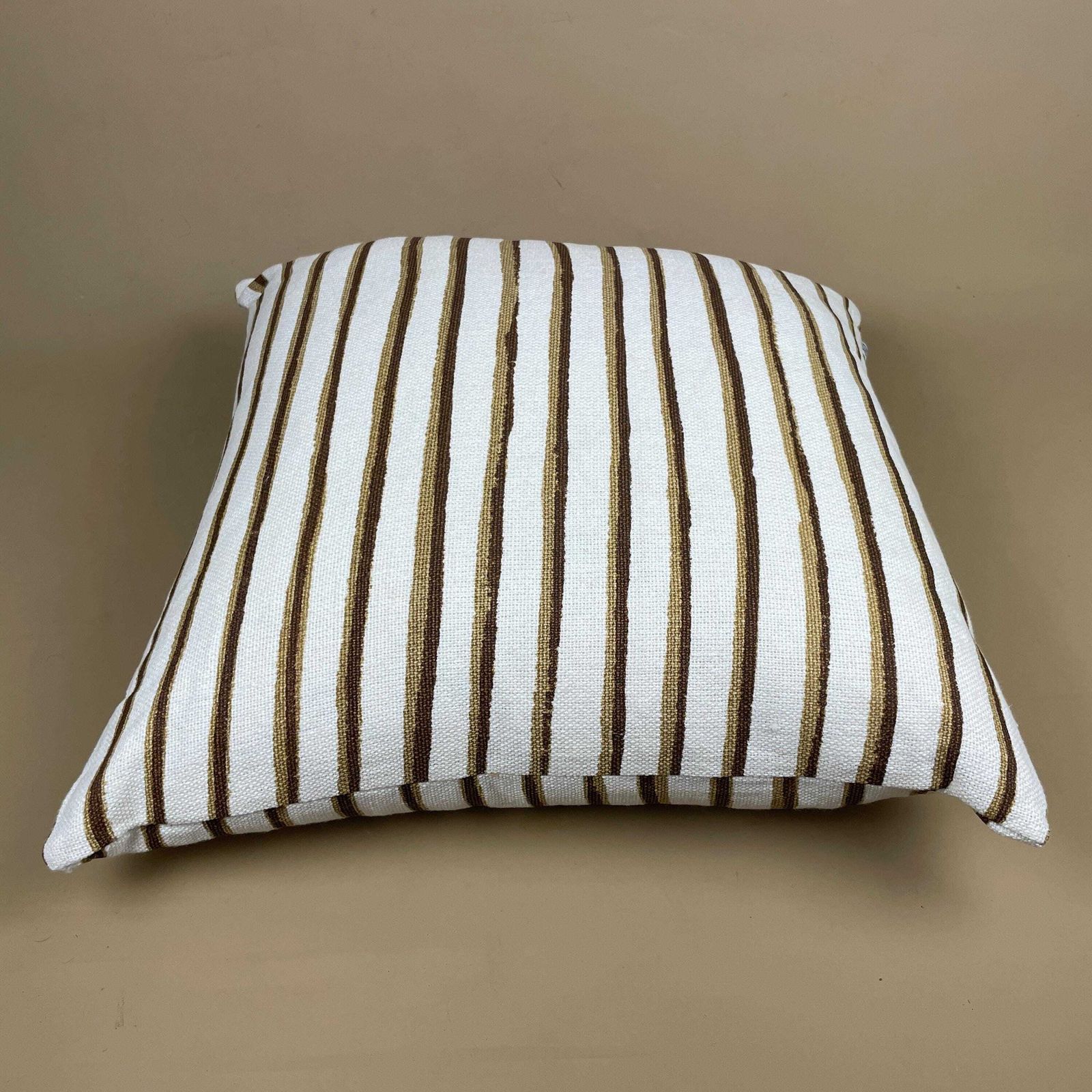 Chhatwal Jonsson Linen Stripe Cushion Beige Brown Boho Sofa Throw Pillow Modern Feather Filled Zip Close Swedish Scandinavian Striped photo buy