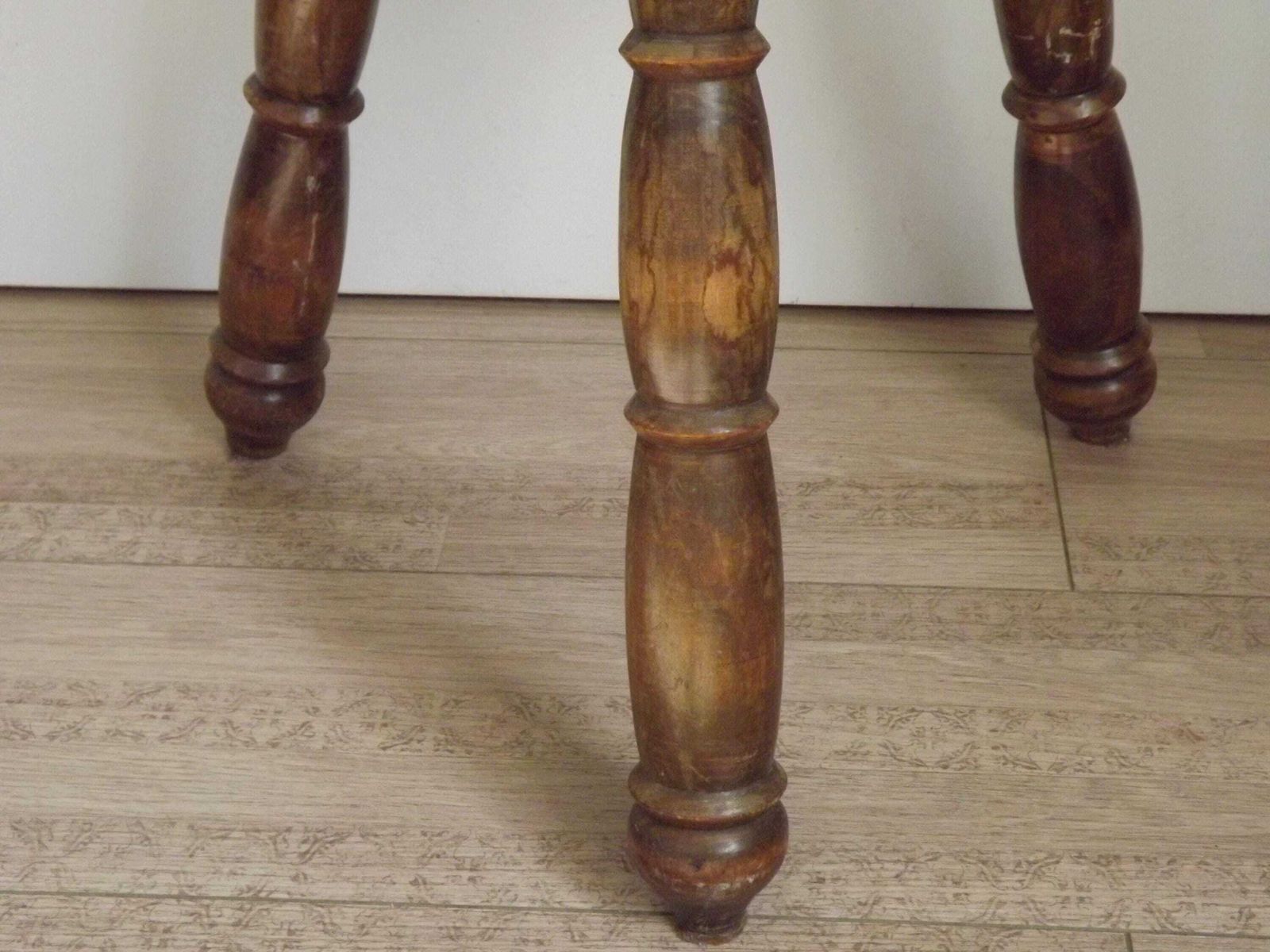 Vintage French Hand Made Wood Milking Stool 3 Spindle Legs Bullseye Seat. French Vintage Stool. 3 Legged Stool; Childs Stool. Plant Stand. photo for sale