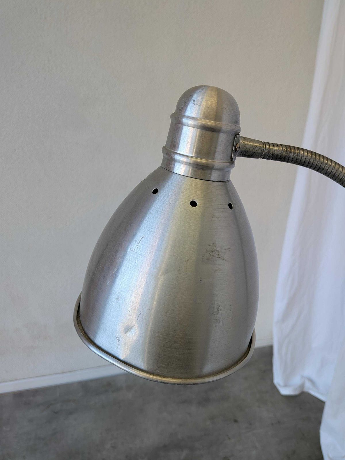 Vintage Adjustable Floor Lamp / Metal Adjustable Gooseneck Reading Light photo vinterior
