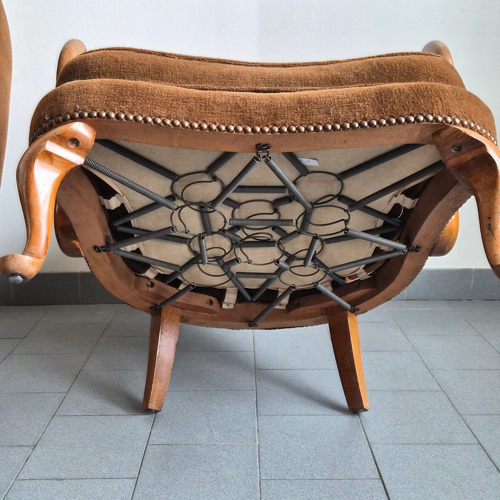 photo for sale Pair Of Vintage Early 20th Century Shepherd Armchairs In Cane & Wood Superb Curved