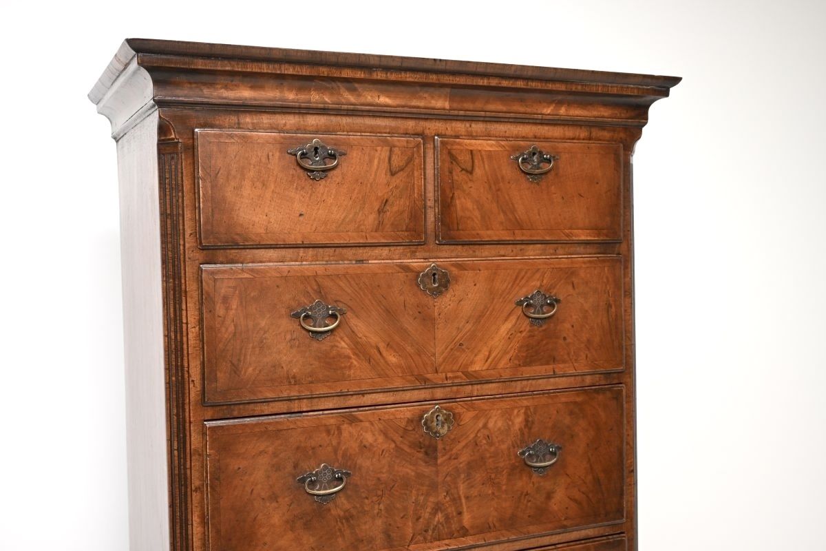 Antique Figured Walnut Chest On Chest Of Drawers photo for sale