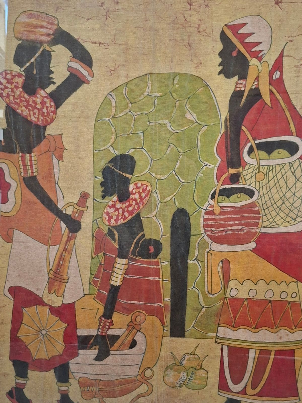 Grande Quadro Batik Africano Originale Firmato "Hamidi" Arte Su Tessuto 88x79 Cm photo 433.16
