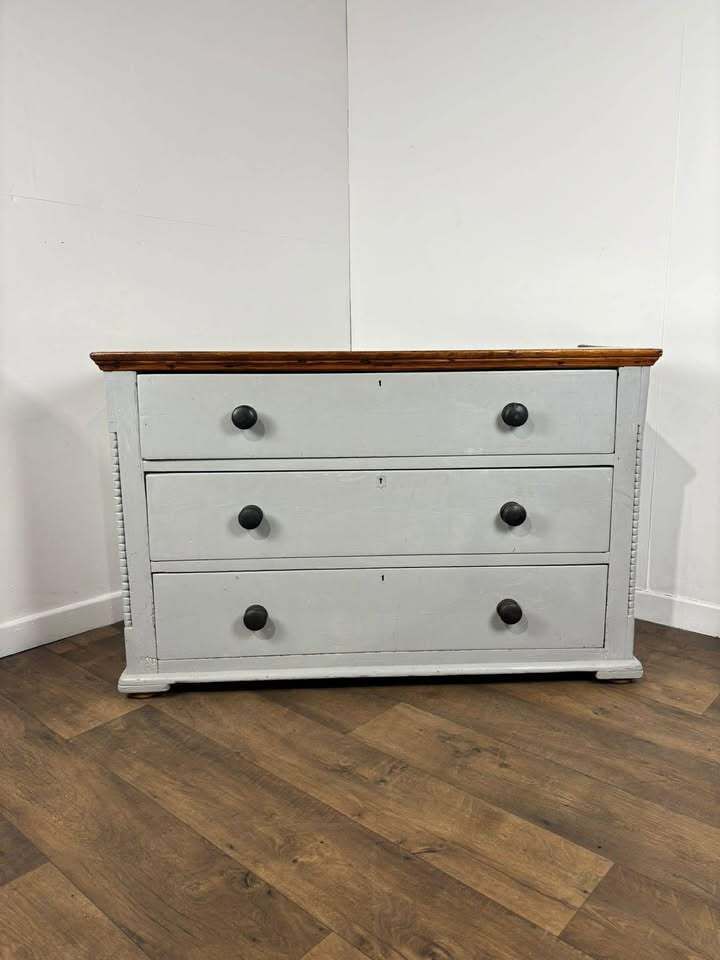 Victorian Pine Three Drawer Painted Chest With Stripped Top