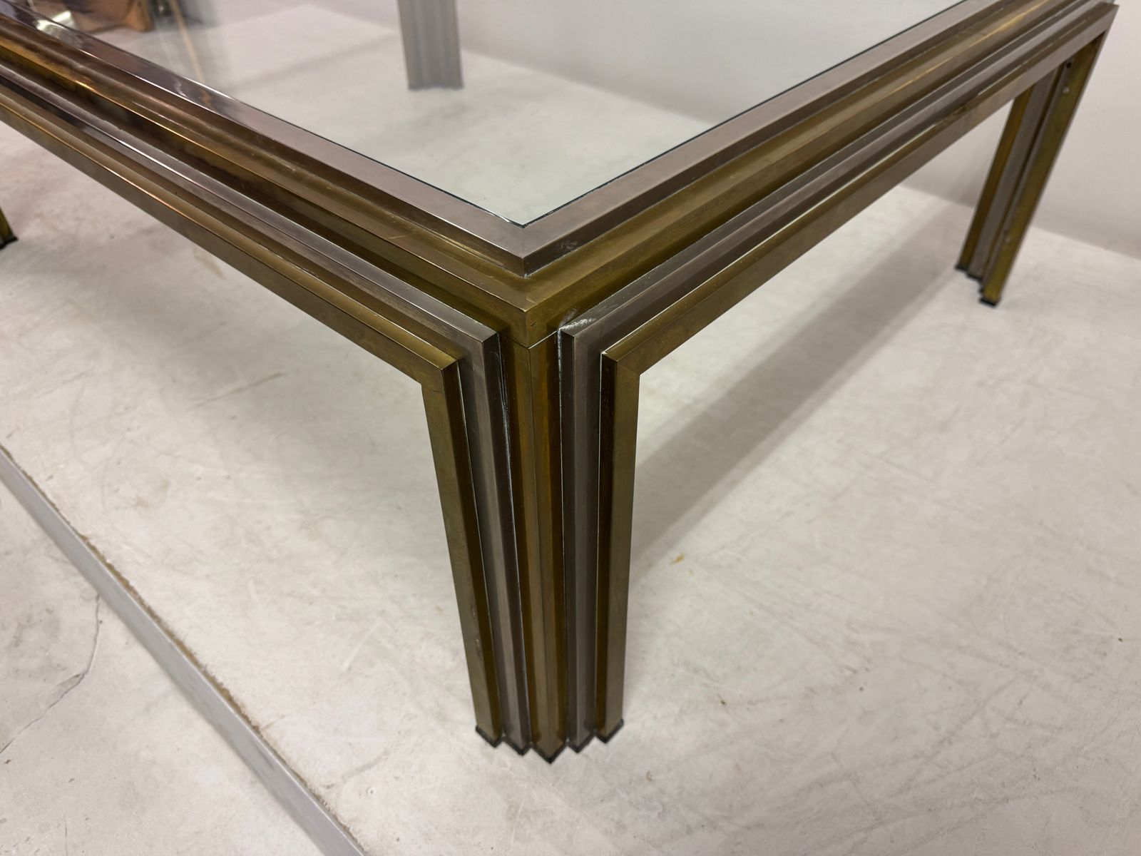 1970s French Steel And Brass Coffee Table photo vinterior