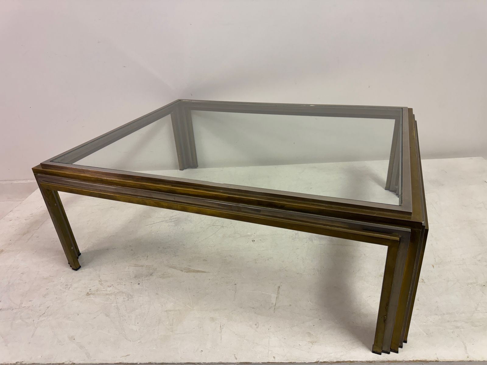 photo furniture 1970s French Steel And Brass Coffee Table