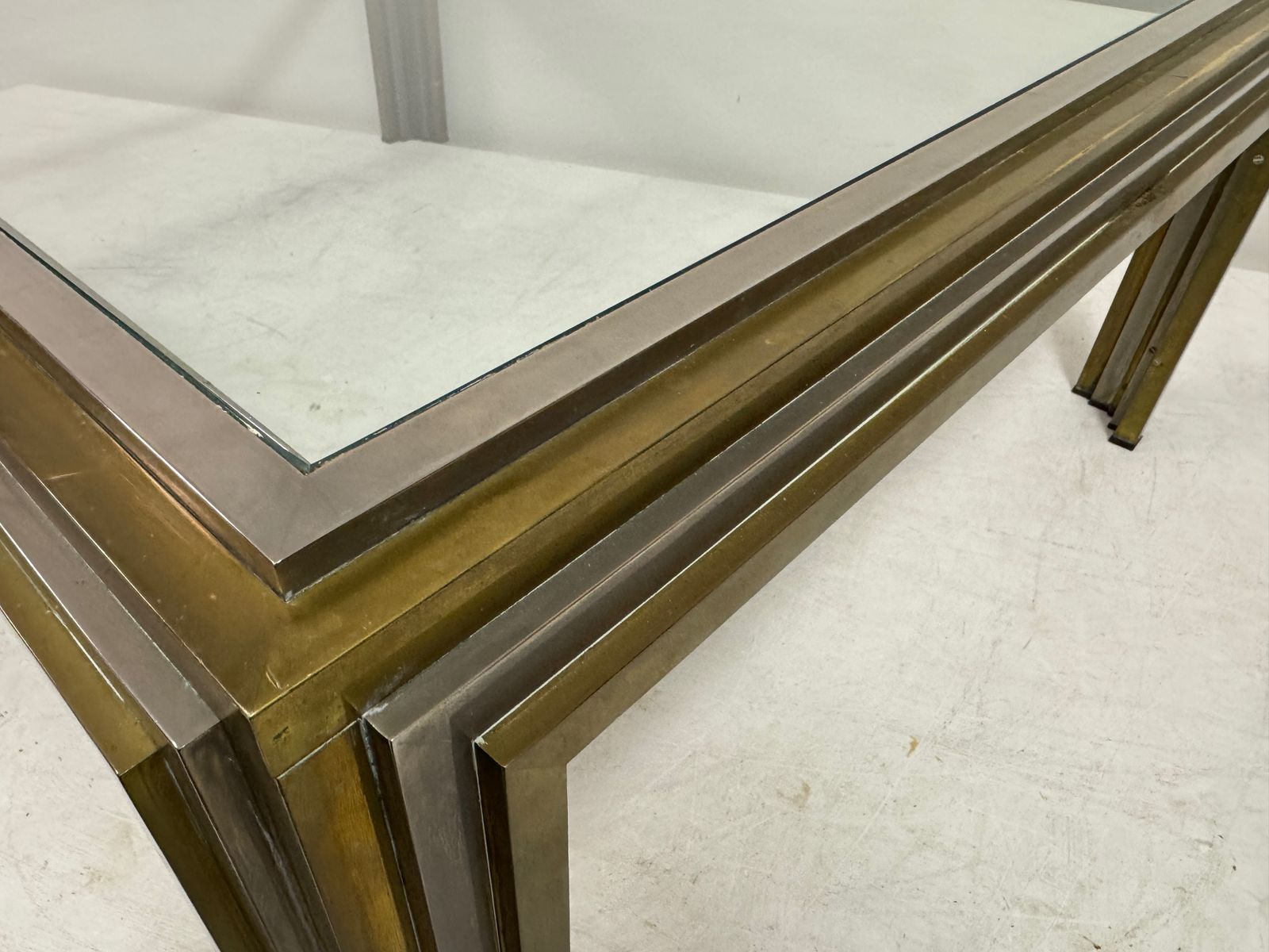 Furniture 1970s French Steel And Brass Coffee Table photo