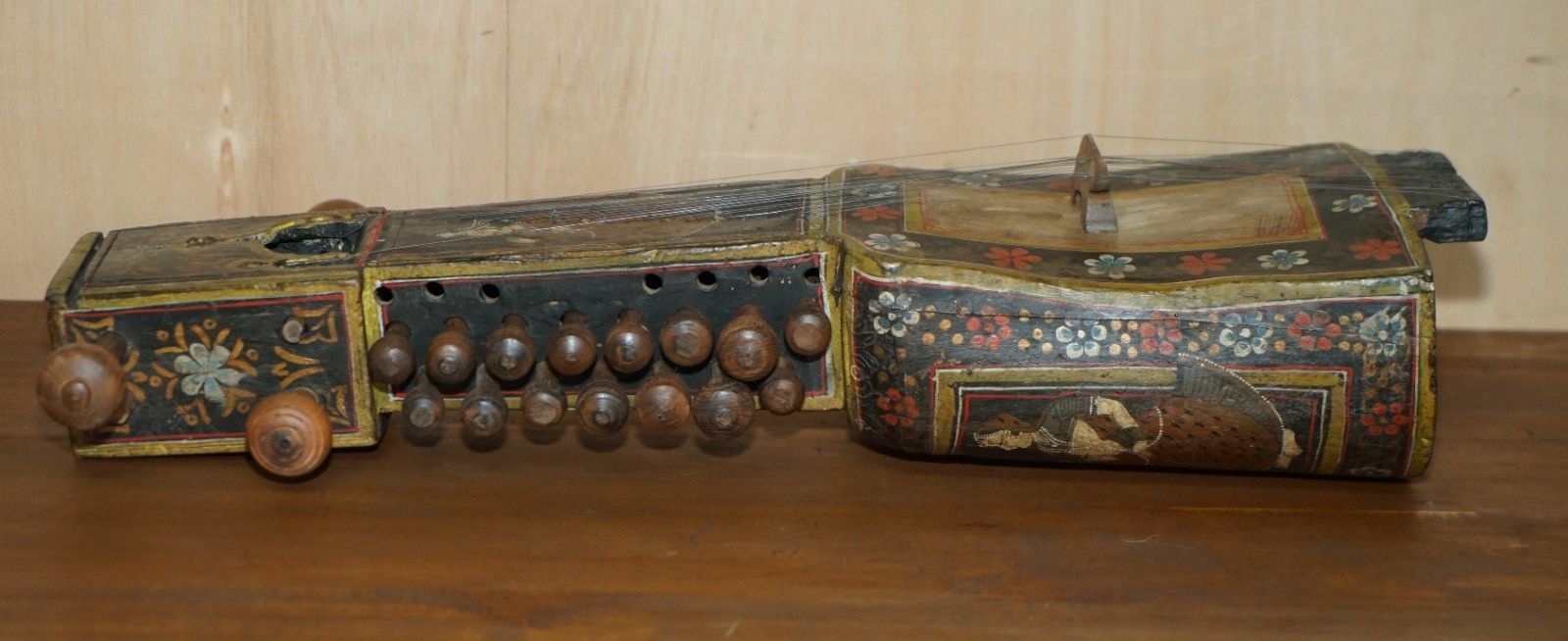 photo furniture Hand Painted Antique Circa 1860 Indian Sindhi Sarangi Musical Instrument