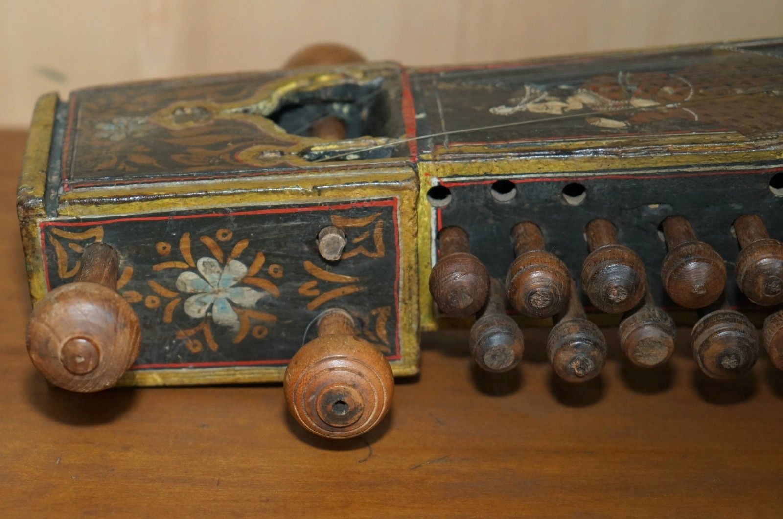 photo for sale Hand Painted Antique Circa 1860 Indian Sindhi Sarangi Musical Instrument