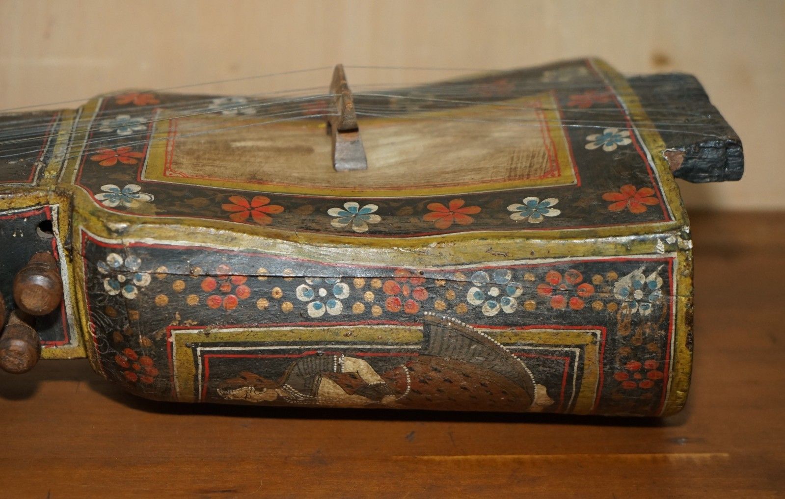 895.0 Hand Painted Antique Circa 1860 Indian Sindhi Sarangi Musical Instrument photo
