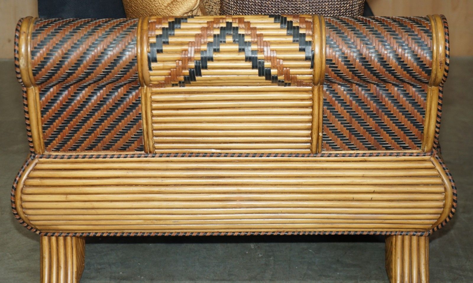 2850.0 Stunning Vintage 1970's Moroccan Bamboo Framed Sofa With Aztec Style Patterns photo