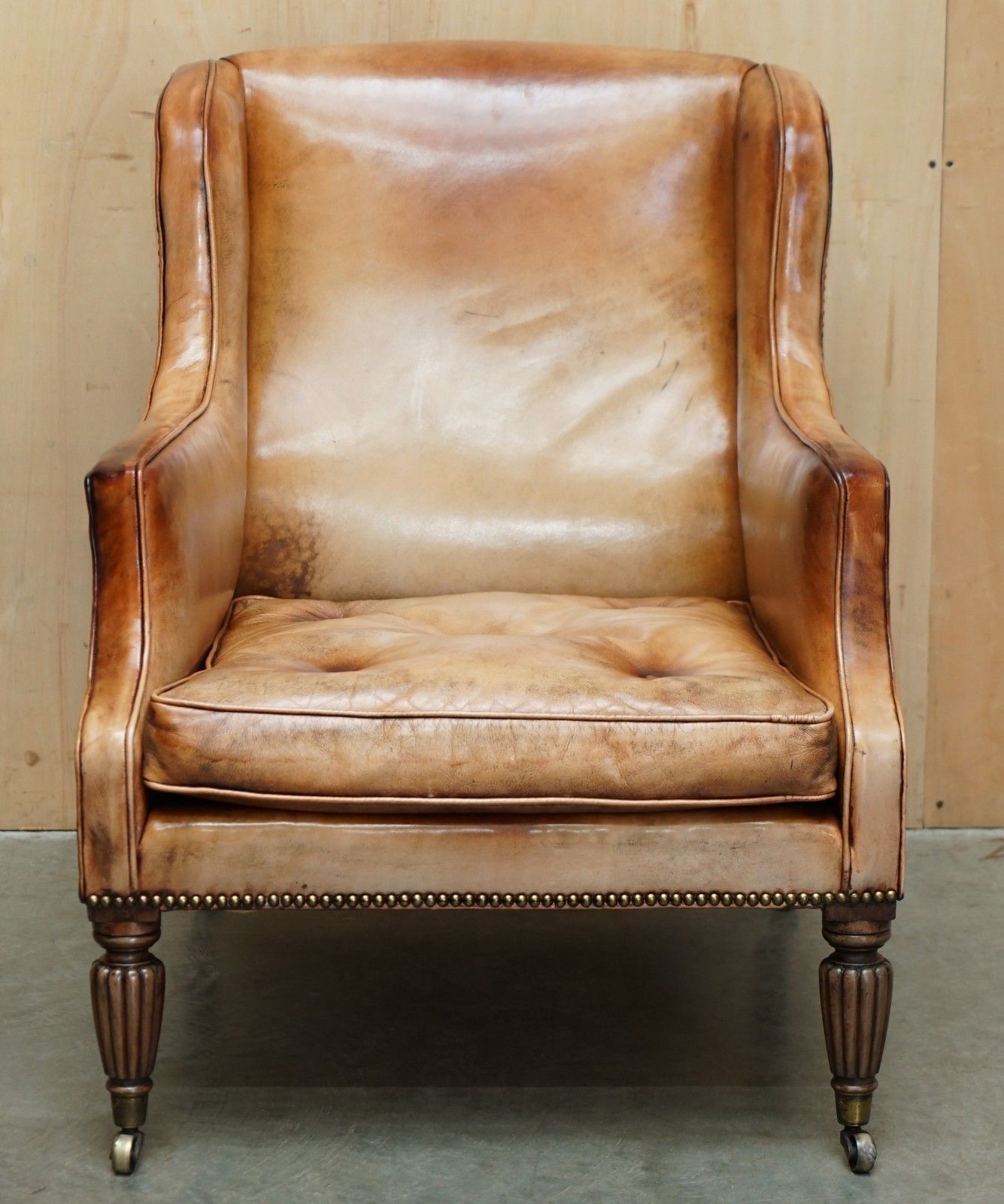 Sculptural Frame Antique Chesterfield William IV Brown Leather Library Armchair photo furniture