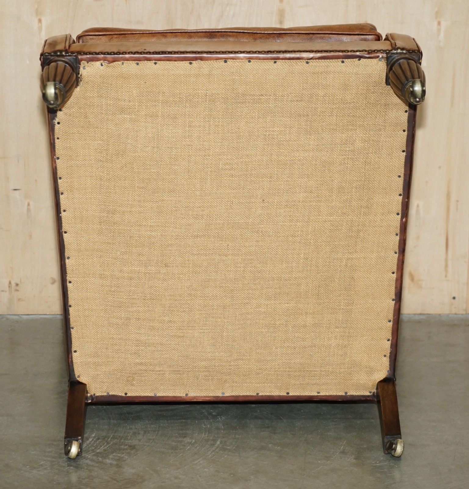 3750.0 Sculptural Frame Antique Chesterfield William IV Brown Leather Library Armchair photo