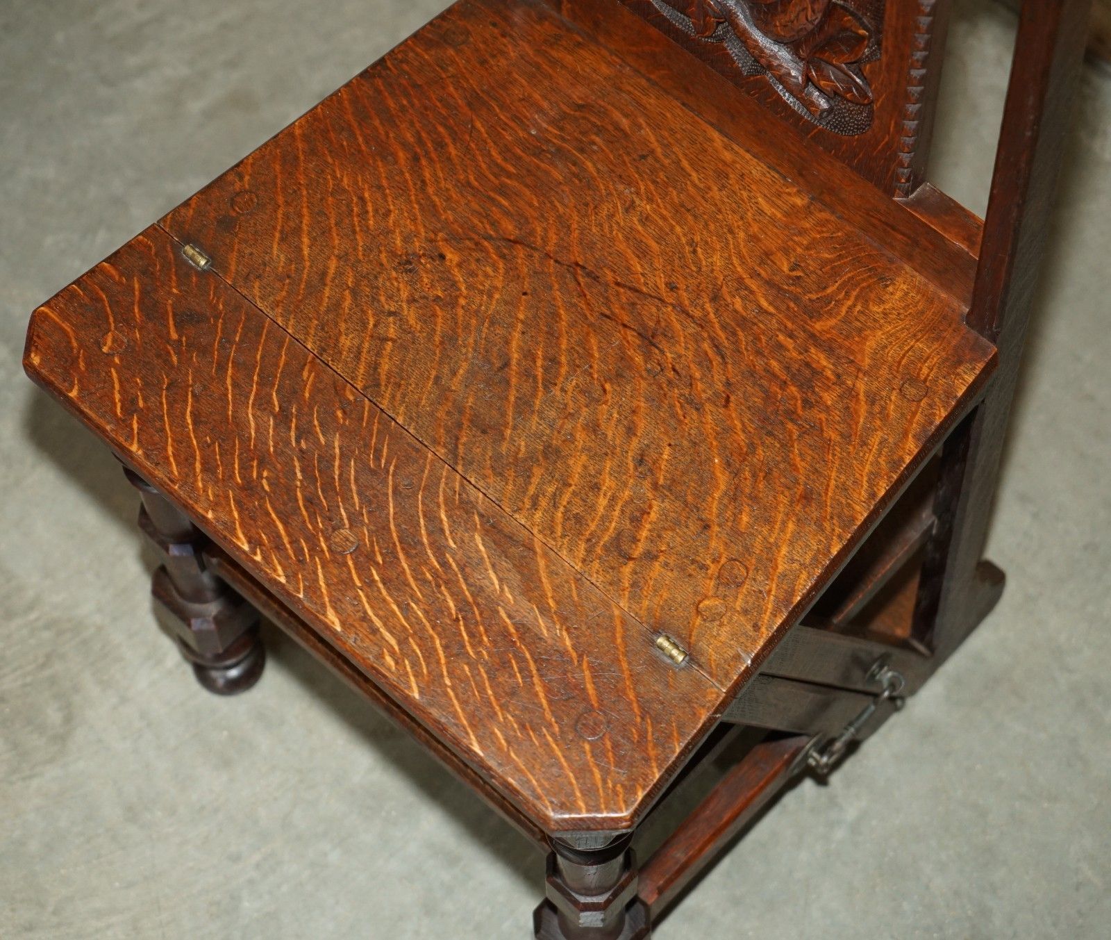 photo for sale Lovely Super Rare Antique 1882 Dated Owl Carved Metamorphic Library Steps Chair