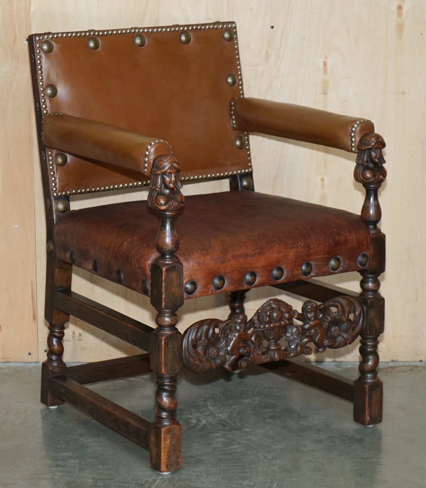 Pair Or Ornately Hand Carved Antique Jacobean Revival Edwardian Throne Armchairs photo for sale