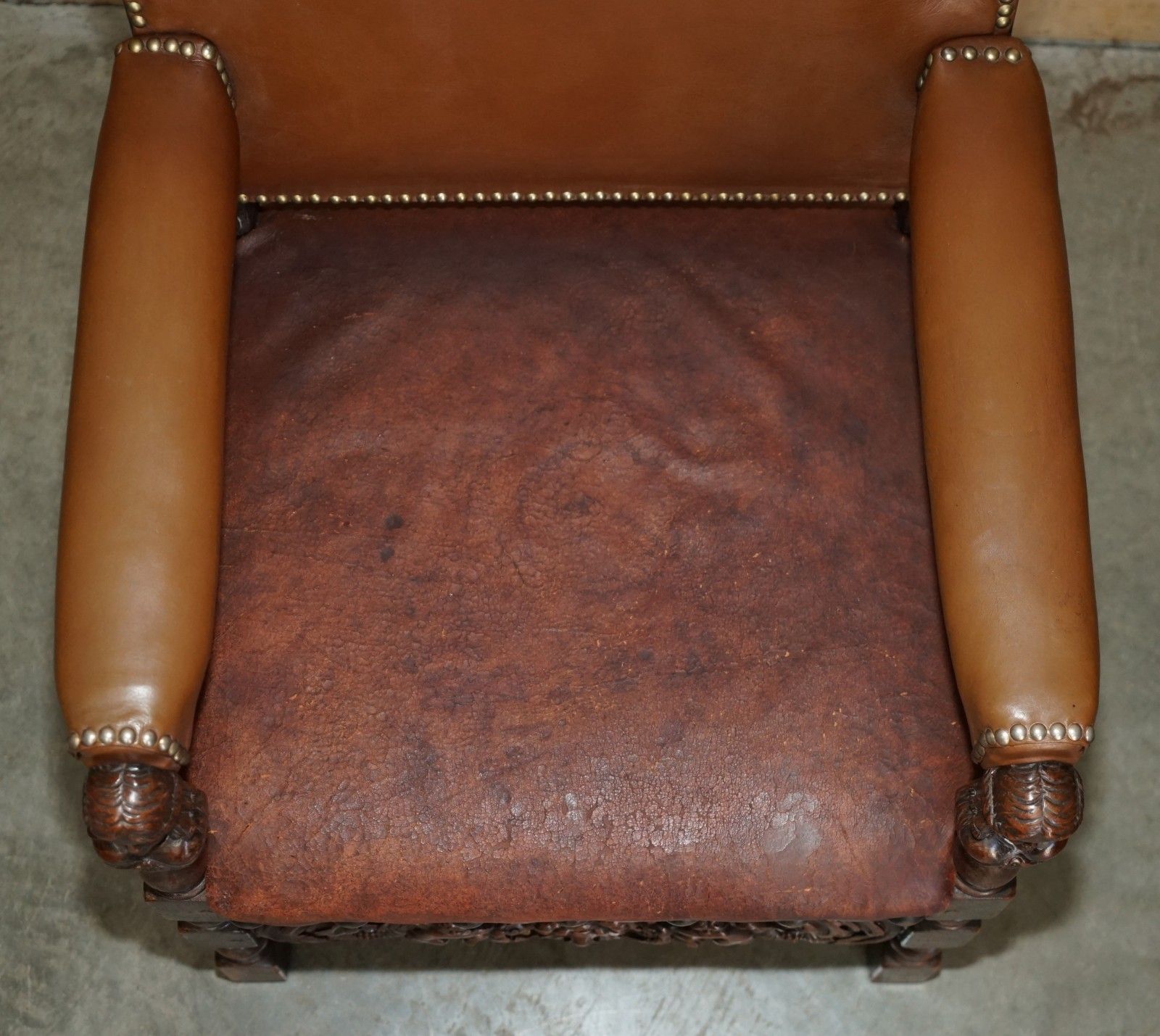 Pair Or Ornately Hand Carved Antique Jacobean Revival Edwardian Throne Armchairs photo vintage