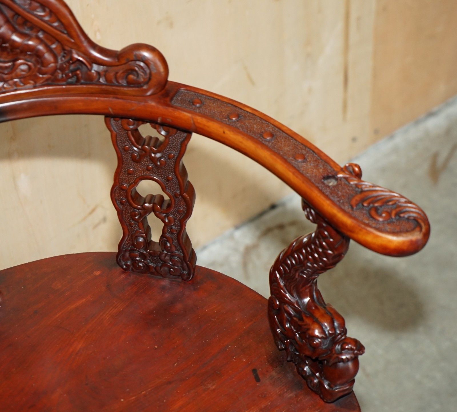Antique Chinese Dragon Circa 1920's Ornate Deep Red Lacquered Throne Armchair photo vintage