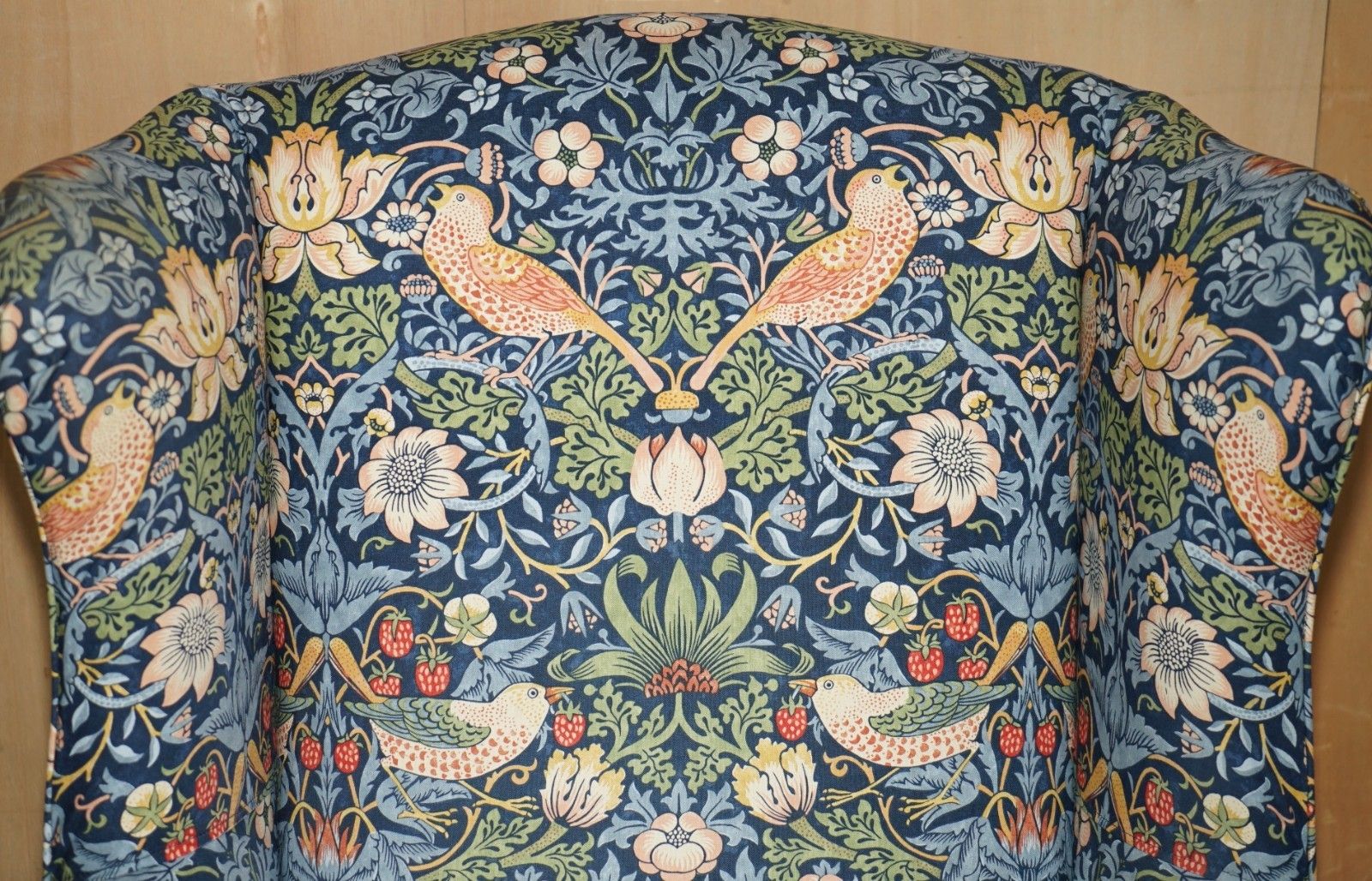 Stunningly Modern William Morris Strawberry Thief Fabric Wingback Armchair photo Furniture