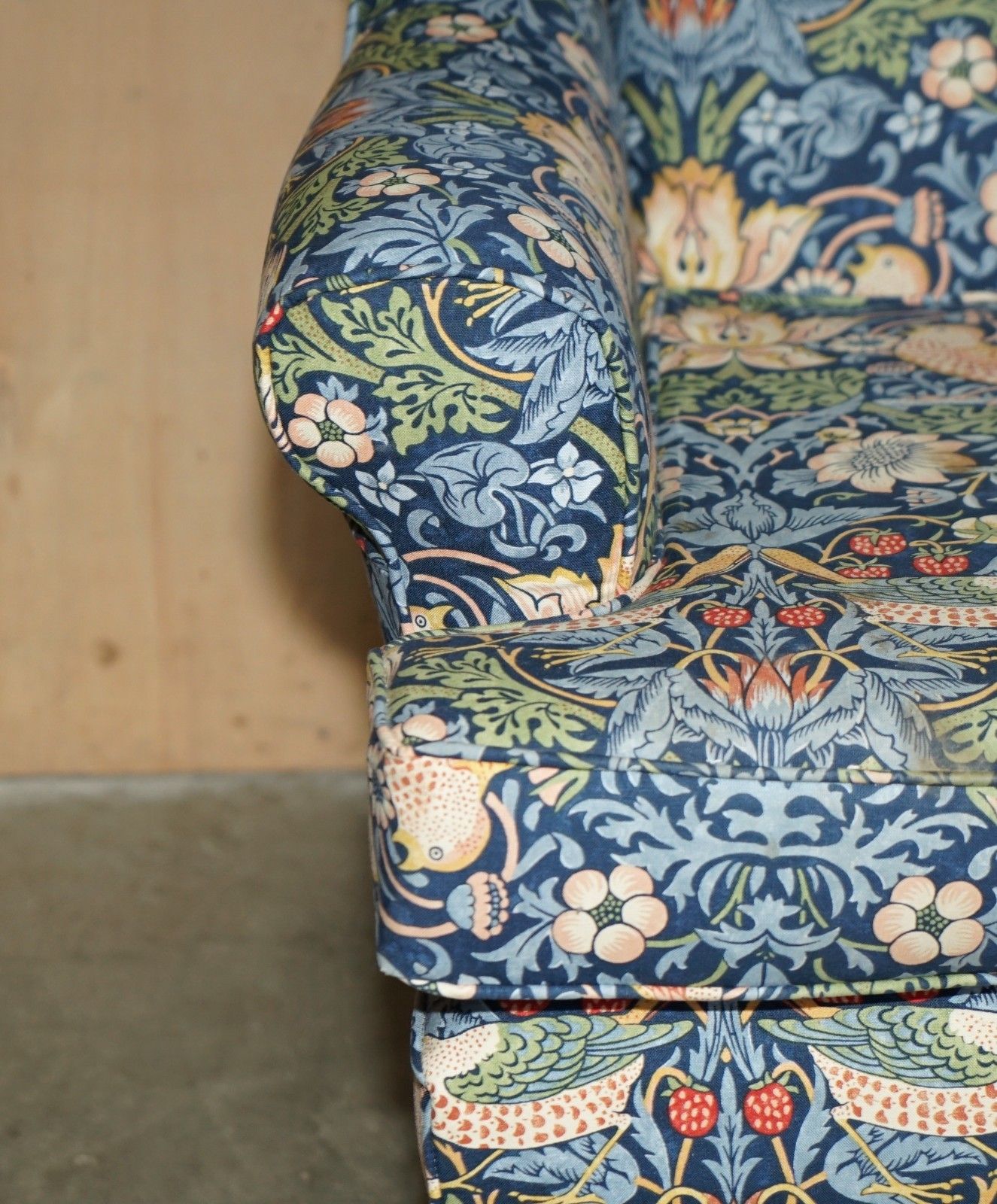 photo for sale Stunningly Modern William Morris Strawberry Thief Fabric Wingback Armchair