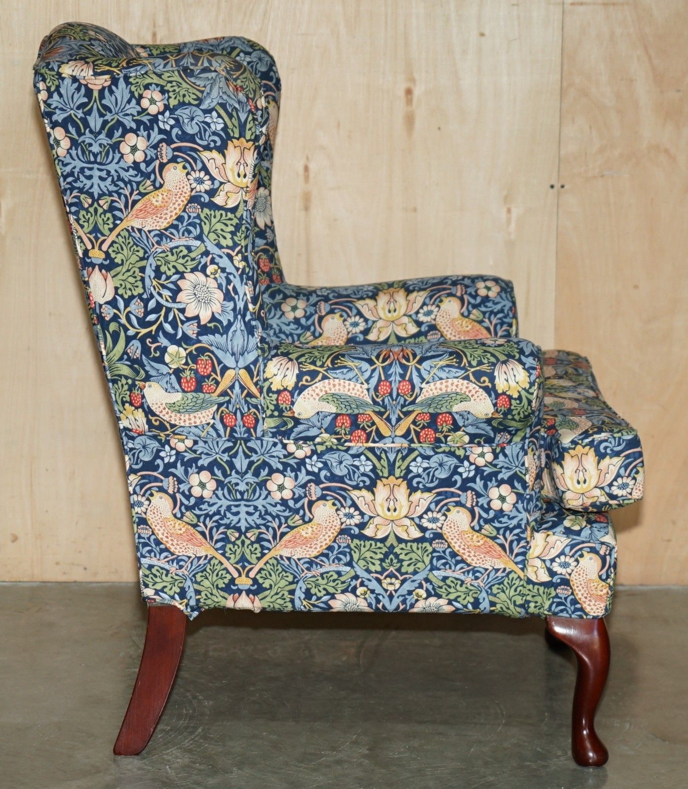 photo vintage Stunningly Modern William Morris Strawberry Thief Fabric Wingback Armchair