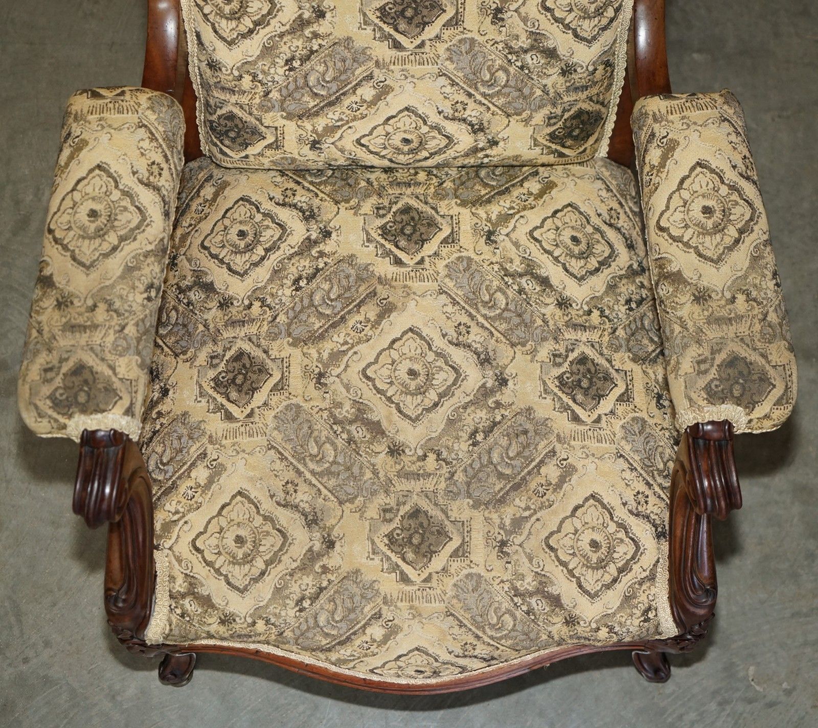 Fine Antique Victorian Hand Carved Library Reading Wingback Show Framed Armchair photo vintage