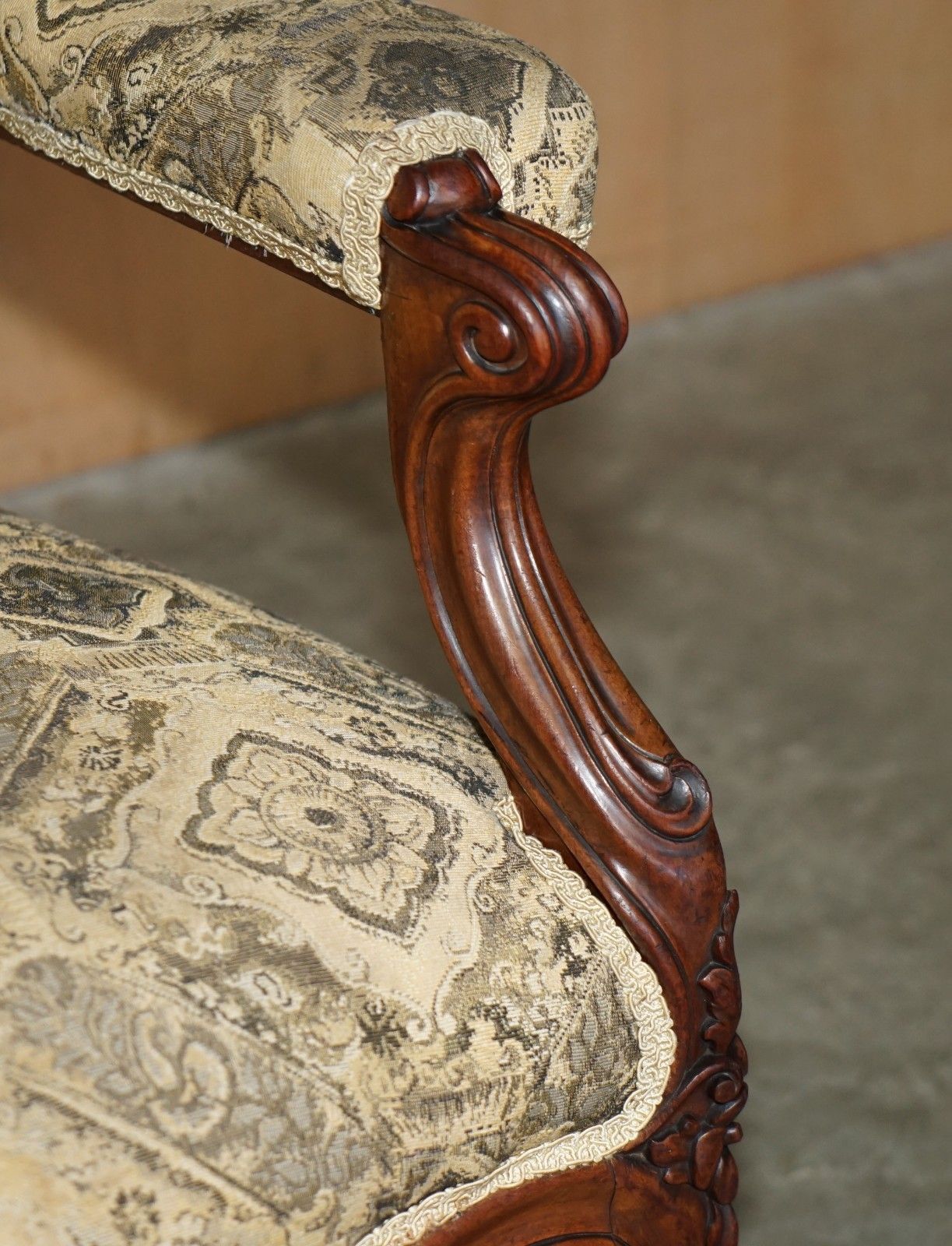 photo for sale Fine Antique Victorian Hand Carved Library Reading Wingback Show Framed Armchair