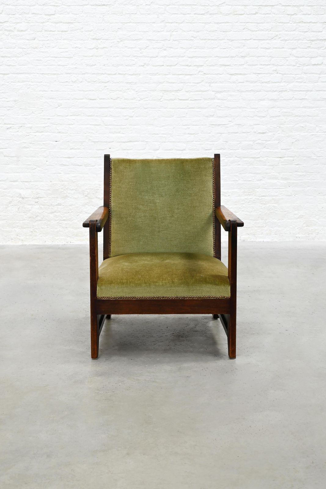 Hague School Sculptural Armchair, Stained Oak, The Netherlands, 1920s photo Furniture