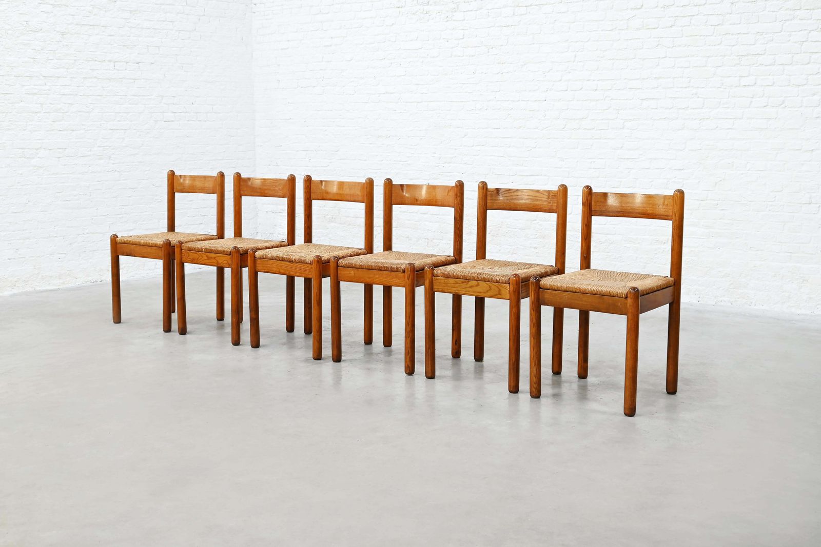Set Of Six French Oak Dining Chairs With Rush Seats, 1960's photo furniture