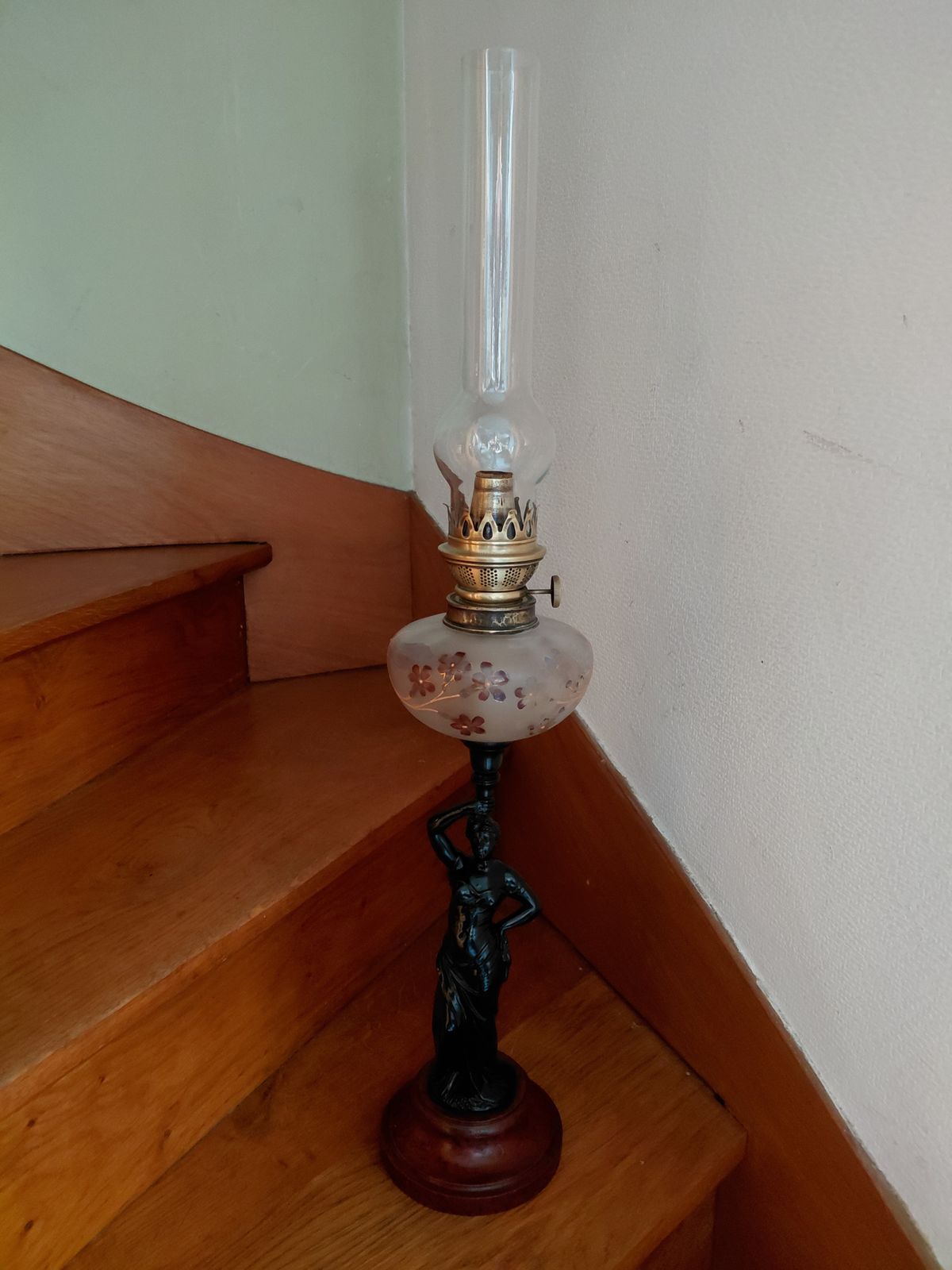photo for sale Antique French Lady Figurine Oil Lamp