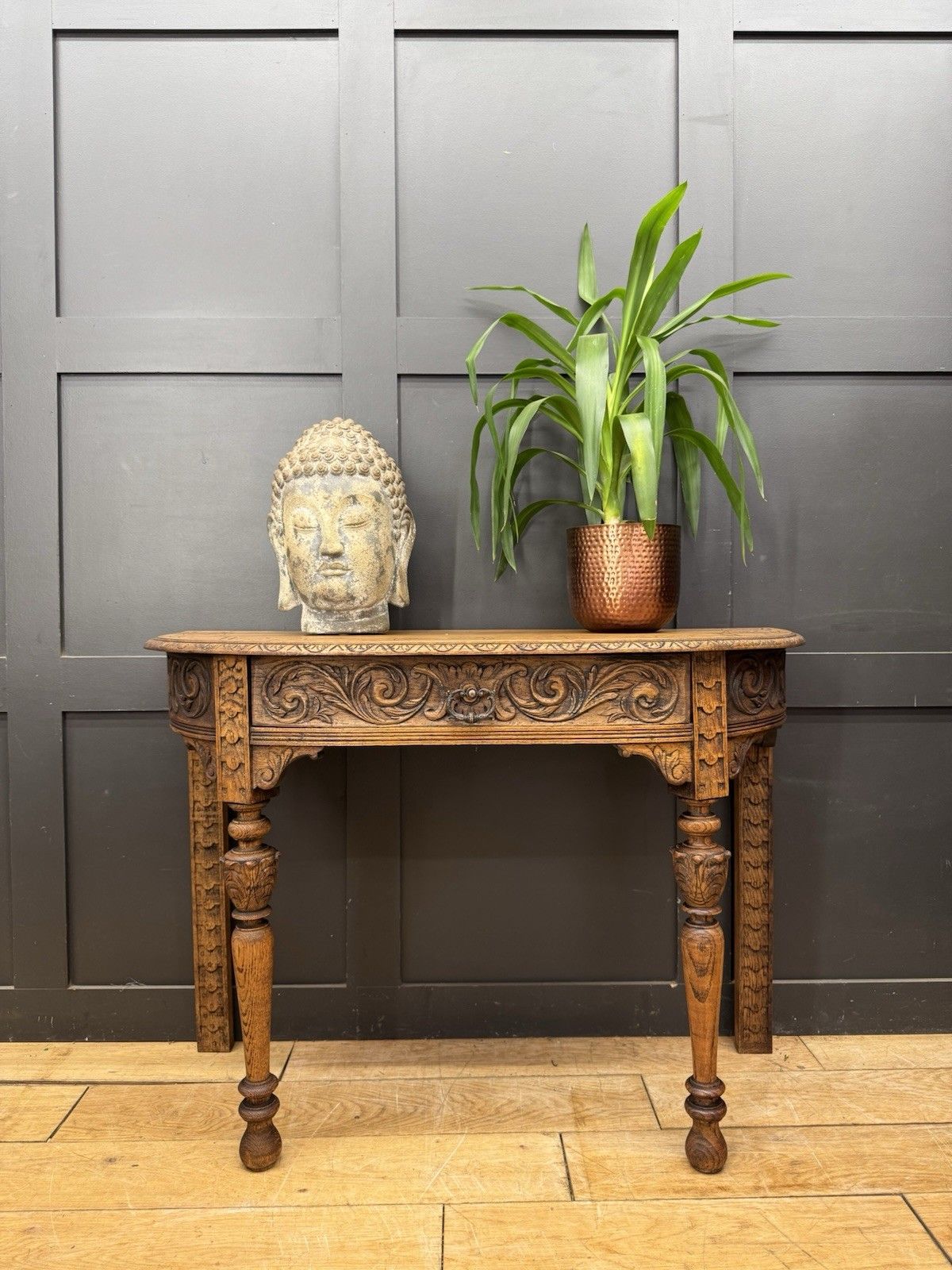 Antique Carved Oak Side Table Console Table Hall Table Drawer Desk Furniture