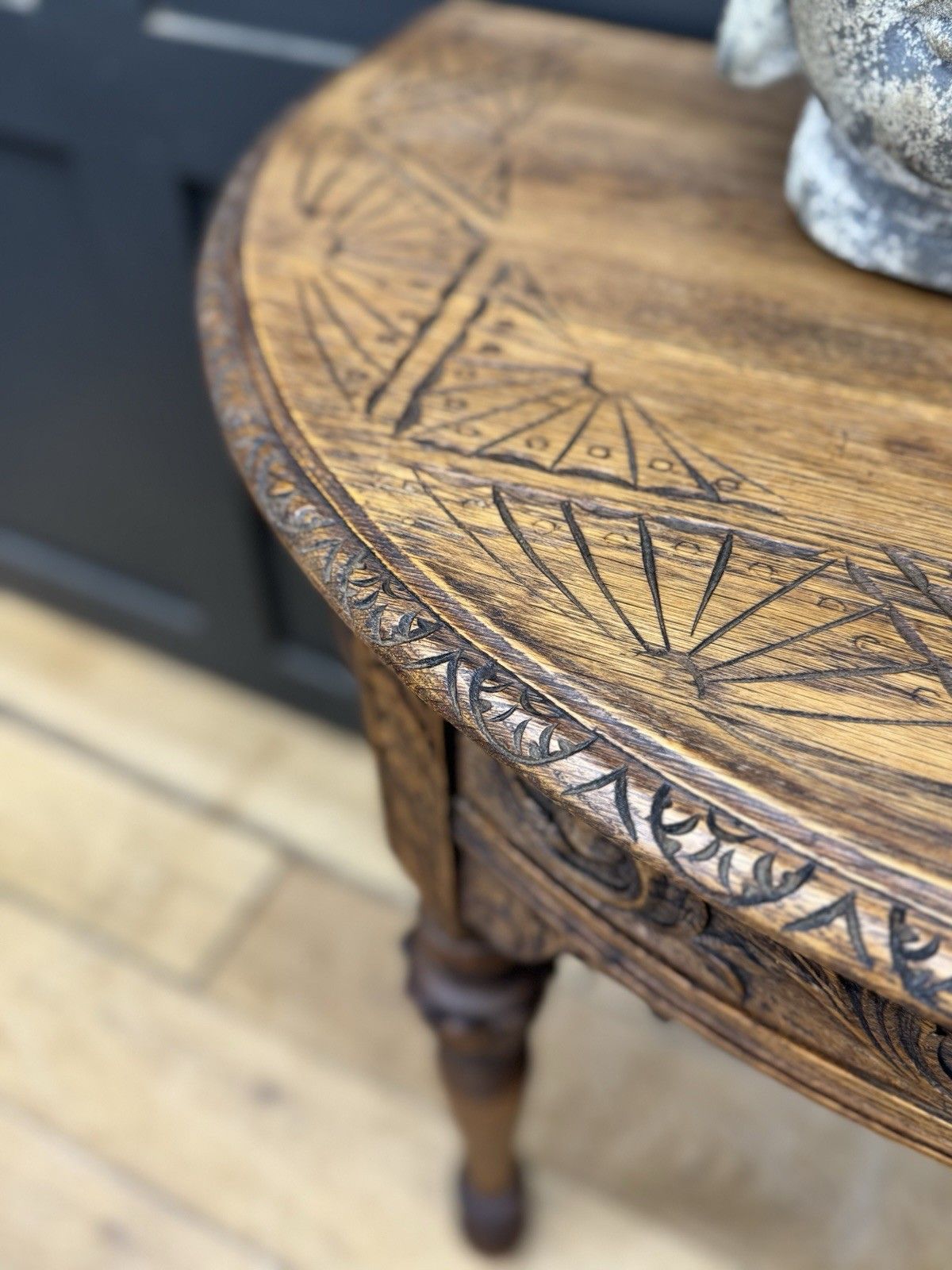 Antique Carved Oak Side Table Console Table Hall Table Drawer Desk Furniture photo 495.0