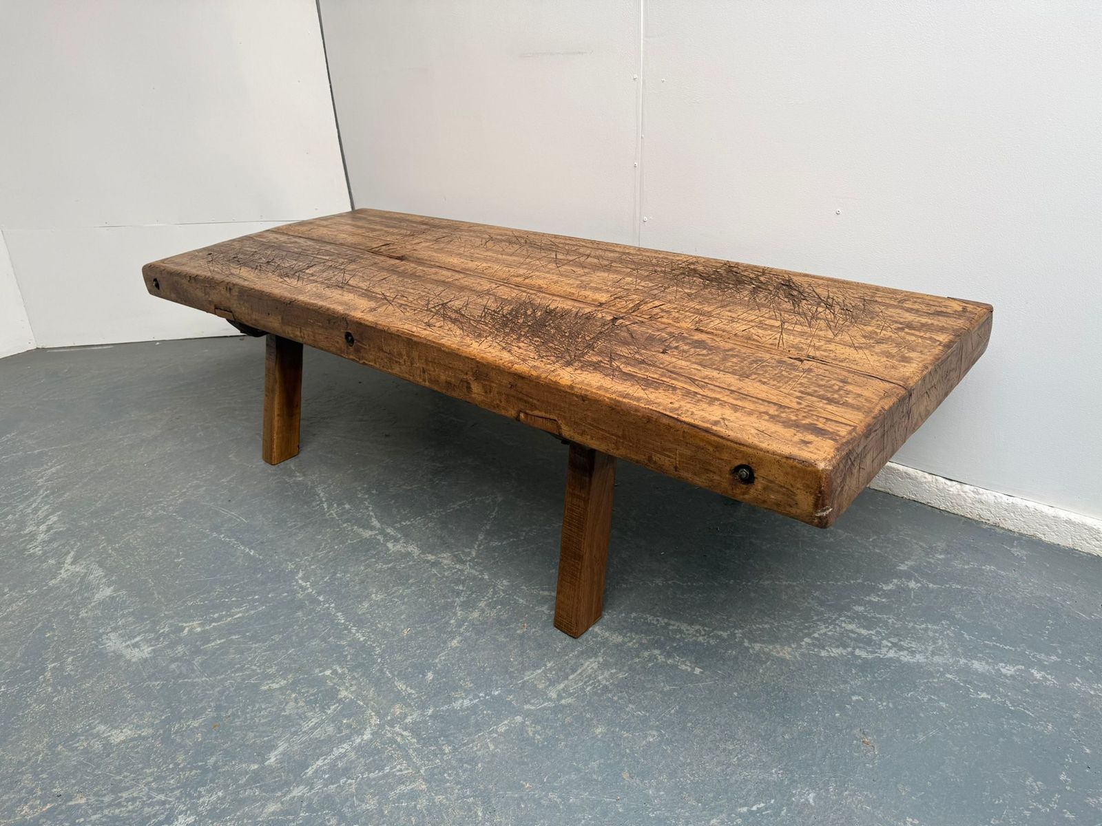 A Huge Original Hungarian Antique Oak/Hardwood Pig Bench 187cm/6ft