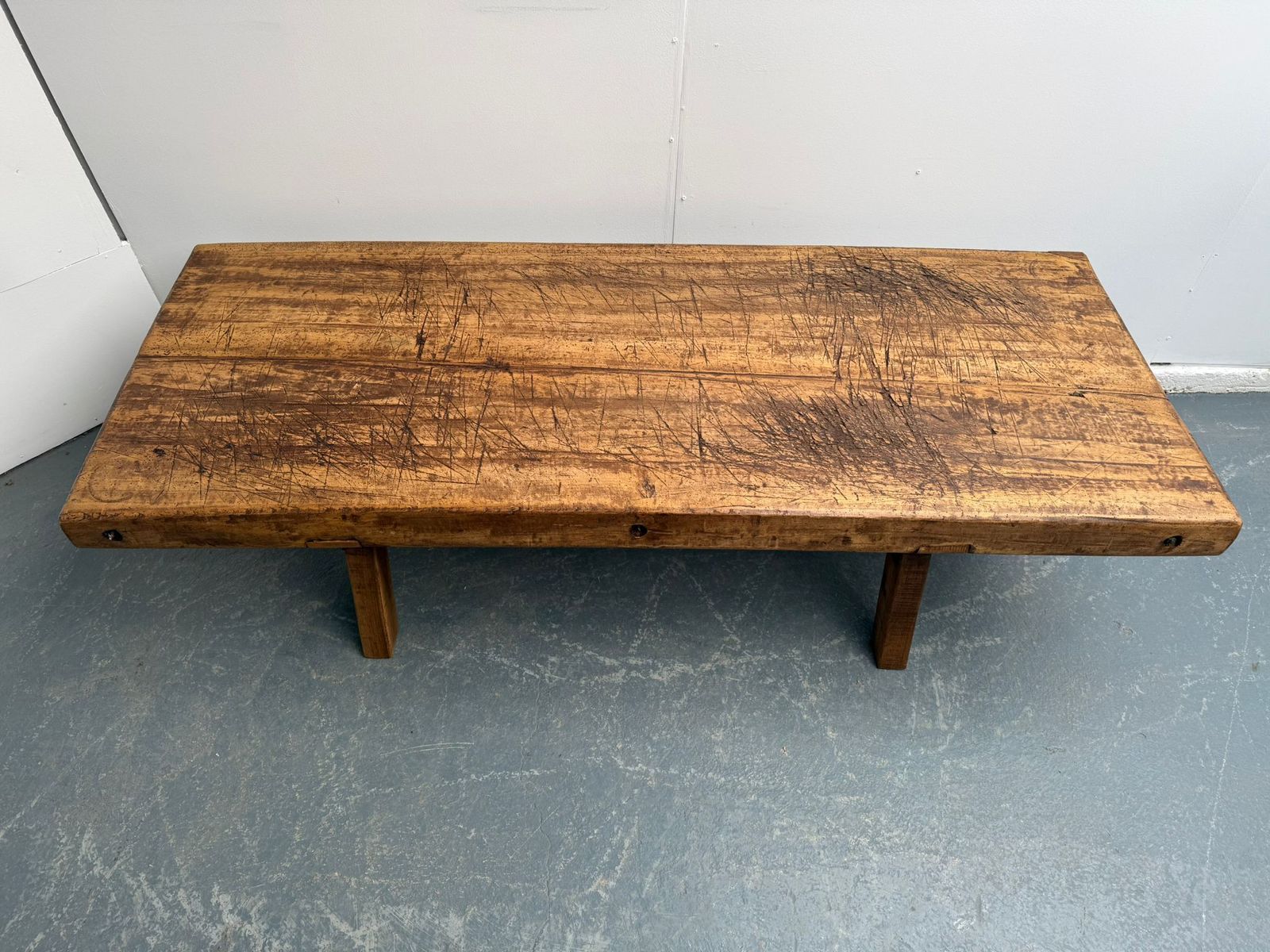 A Huge Original Hungarian Antique Oak/Hardwood Pig Bench 187cm/6ft photo Furniture
