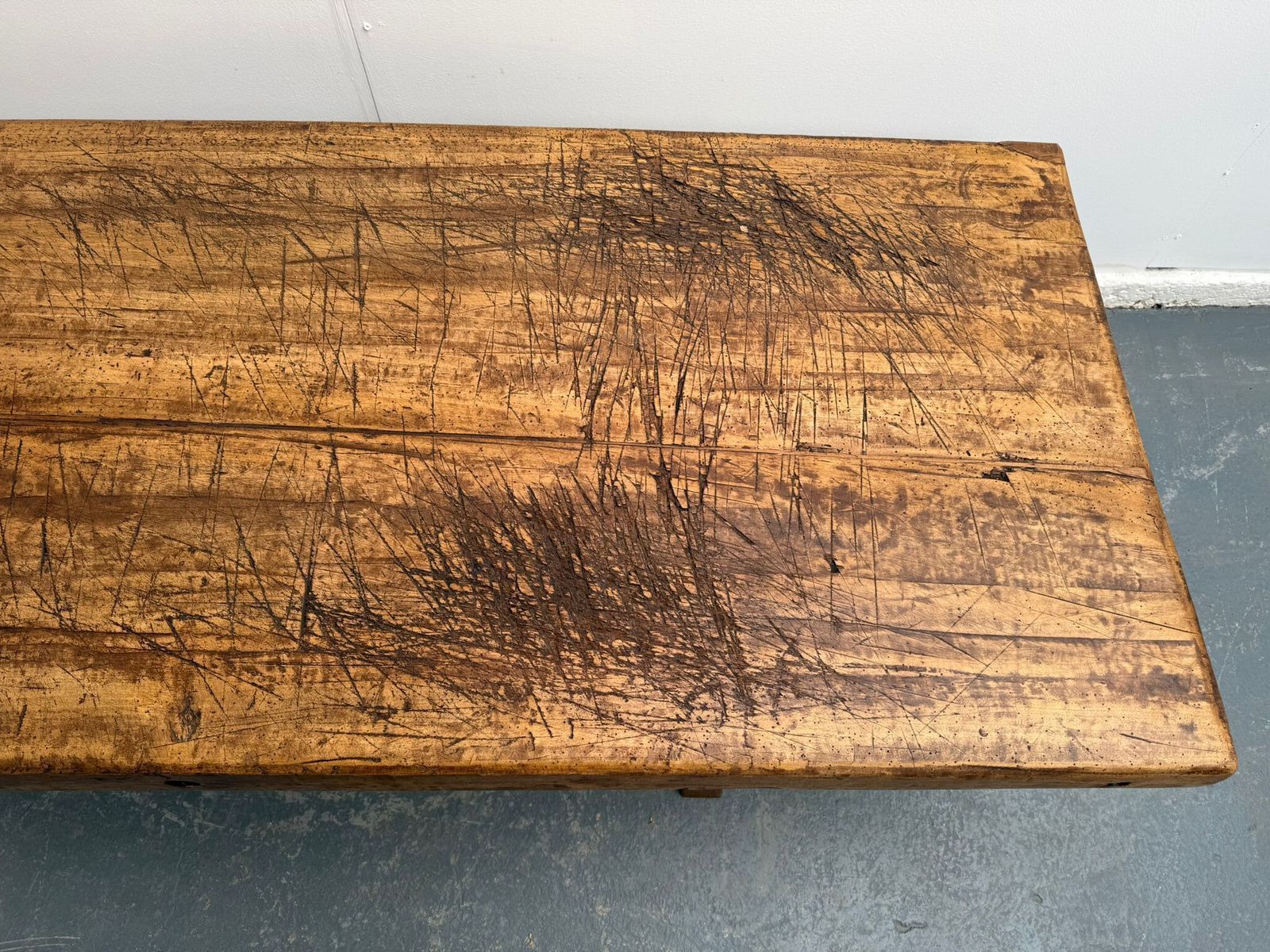 A Huge Original Hungarian Antique Oak/Hardwood Pig Bench 187cm/6ft photo vinterior