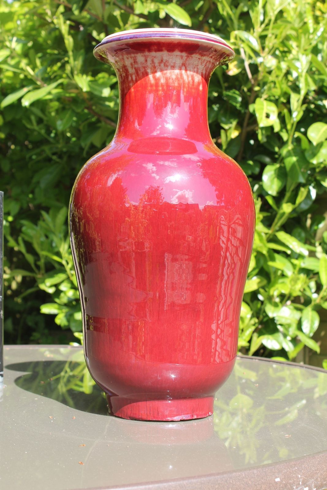 Large Antique Chinese Early Qing Dynasty,18th C.   Flambe "Sang De Boeuf" Vases (Pair) photo for sale