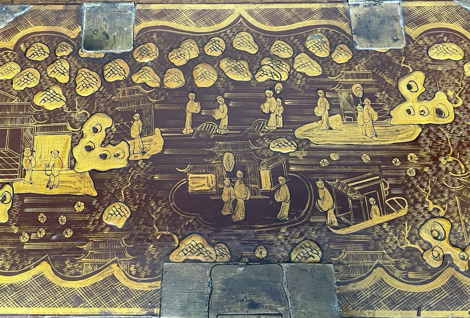 photo for sale Rare Antique Chinese Lacquer Red & Gold Writing Artist Box Qing Dynasty