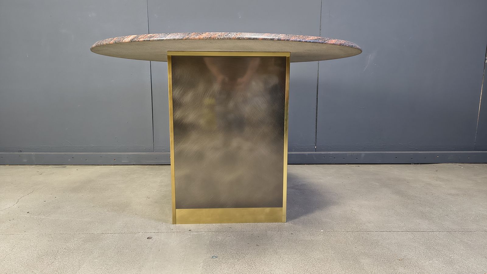 photo furniture Vintage Round Granite And Brass Center Table By Belogchrom, 1970s