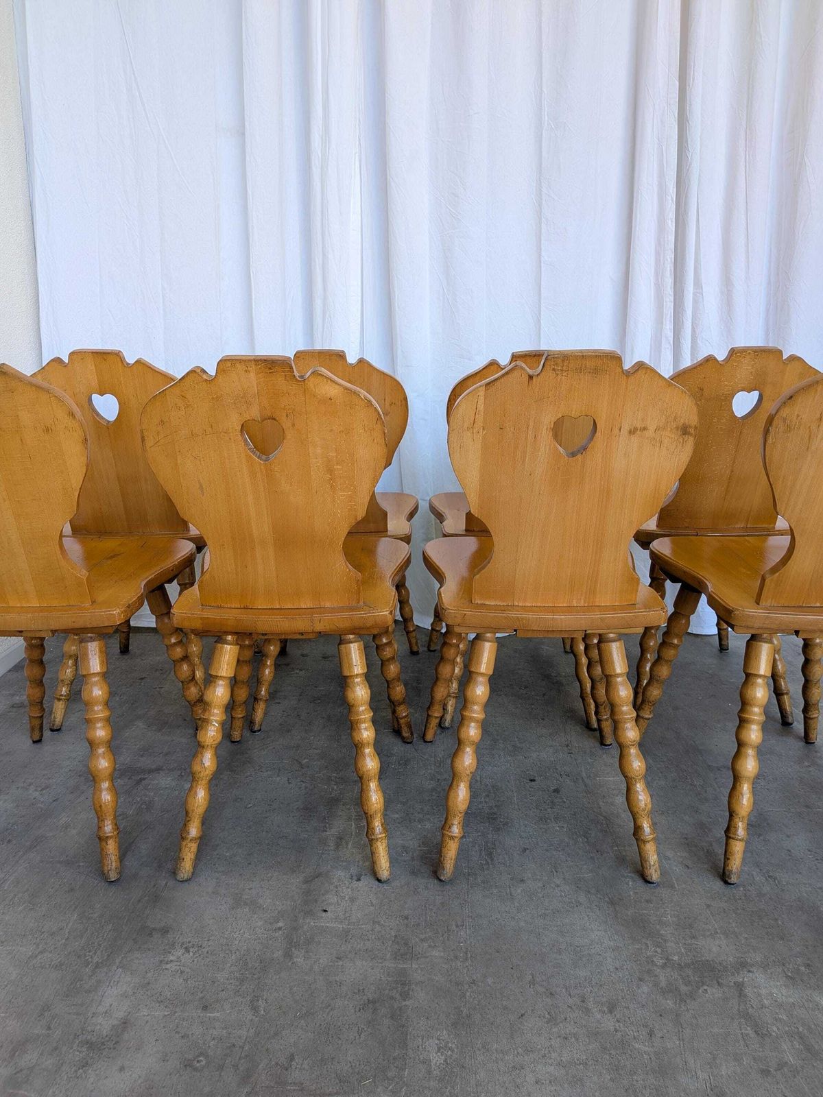 Vintage Tyrolean Heart Cutout Wooden Dining Chair, Rustic Farmhouse Style (8 In Stock) photo buy