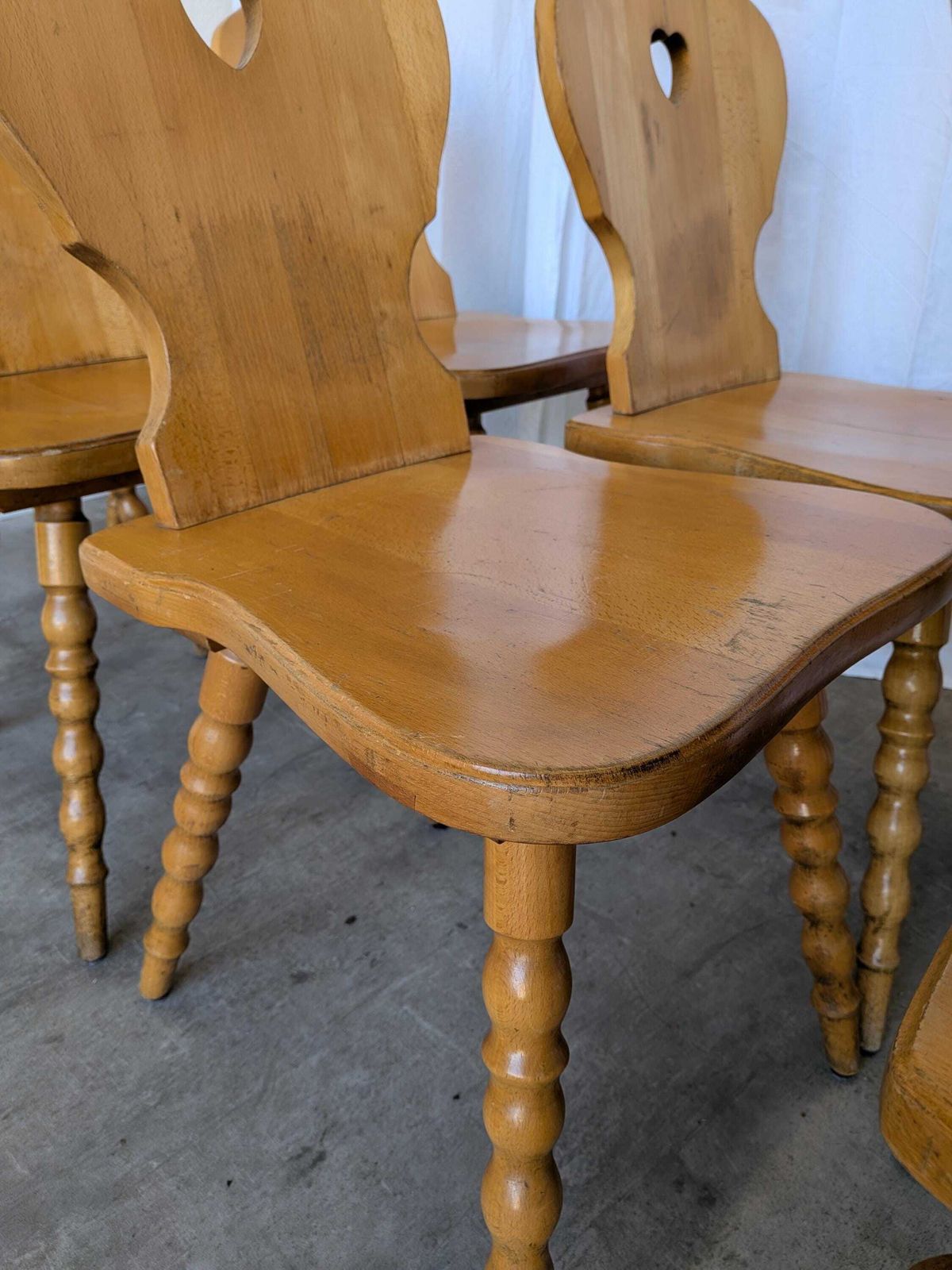 218.0 Vintage Tyrolean Heart Cutout Wooden Dining Chair, Rustic Farmhouse Style (8 In Stock) photo