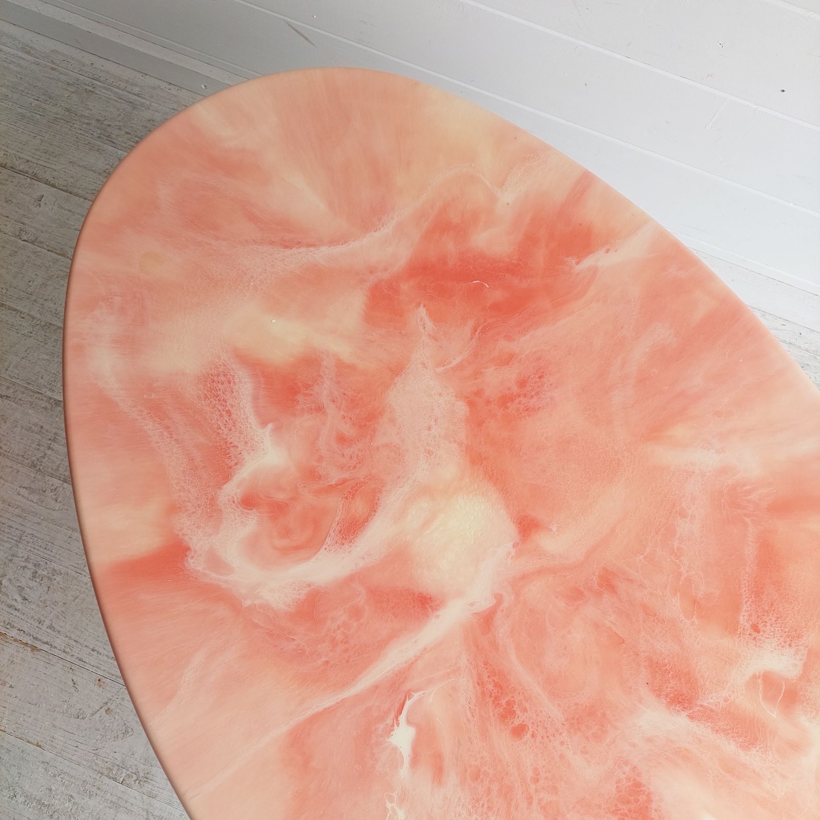 photo for sale Mid Century Pink Oval Coffee Table Onyx Resin And Gilt Metal X Base, Italy 1970s