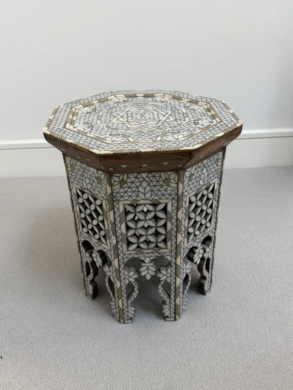 Pair Of Syrian Side Table   Mother Of Pearl / Camel Bone Inlay